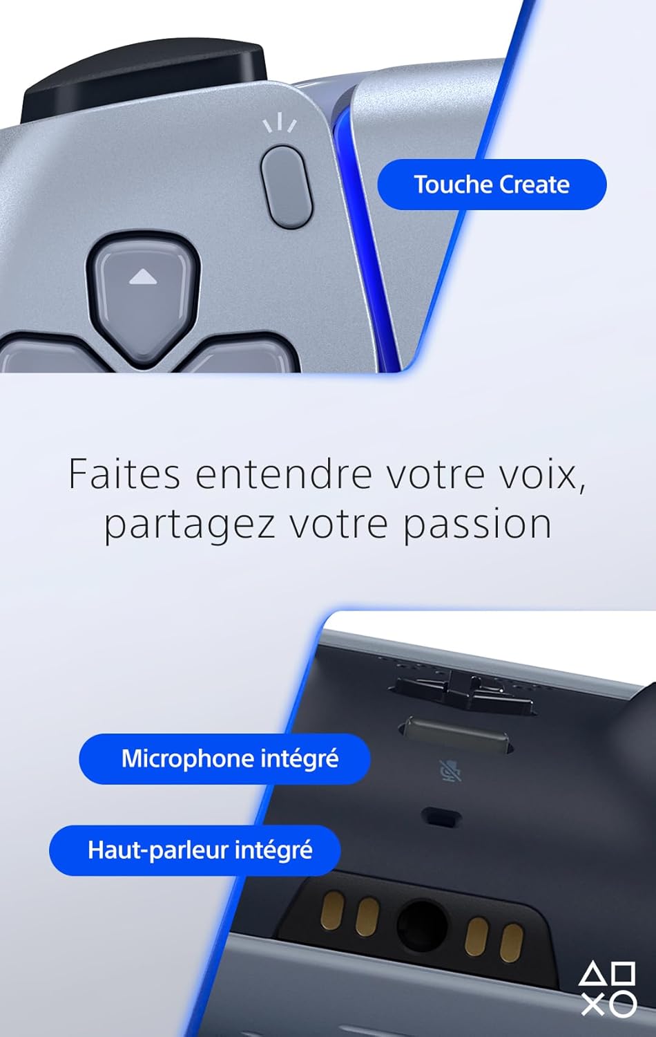 Sony - Manette DualSense PS5 - sans fil, Bluetooth, argent, batterie rechargeable