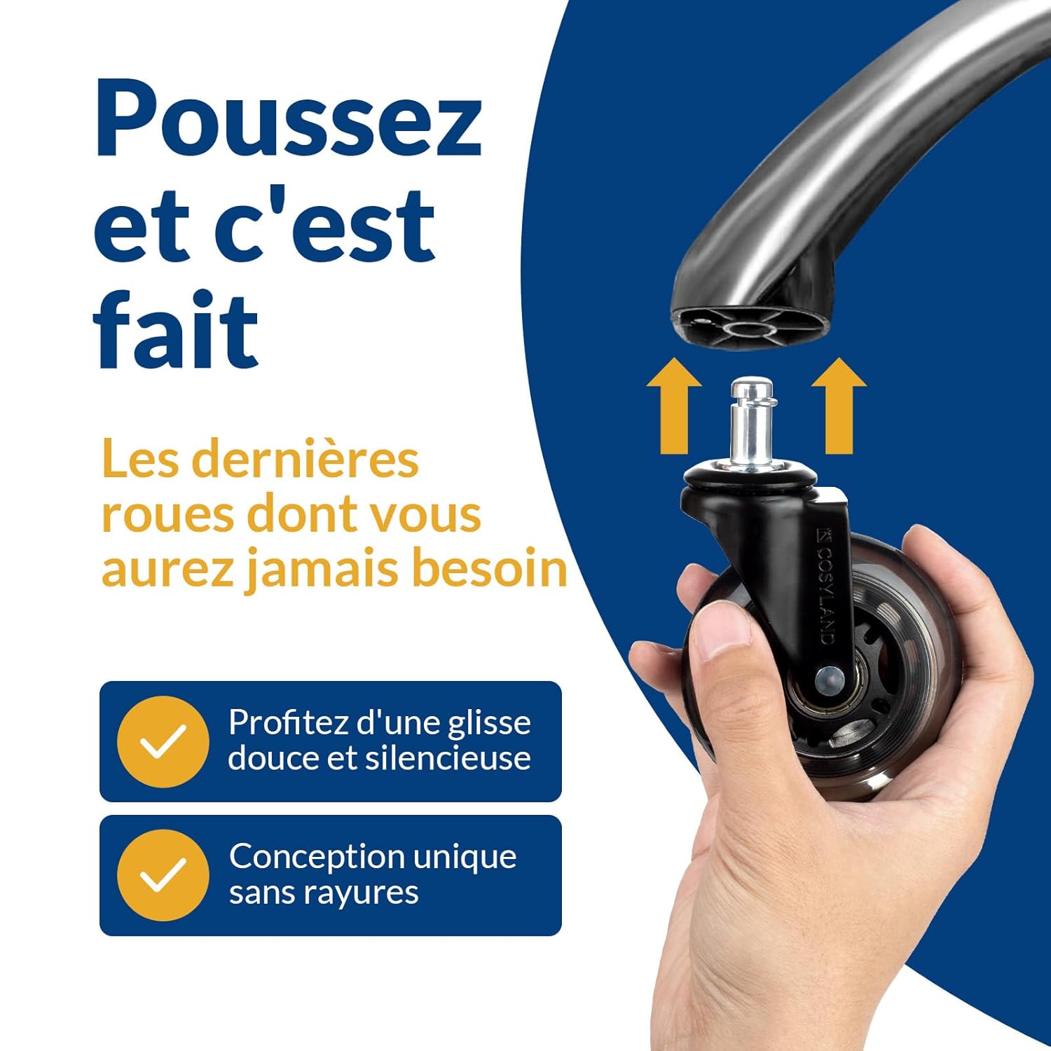 COSYLAND - Roulettes chaise bureau série 5pcs - 11x22mm - silencieuses pivotantes 360°