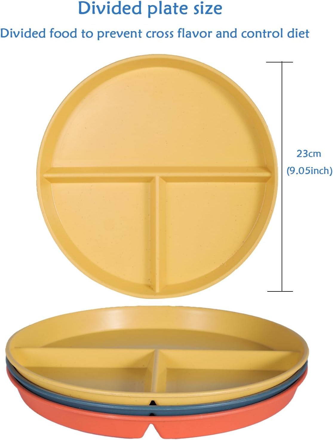 Assiettes divisées - set 3pcs - 22,5cm - incassable, réutilisables, contrôle portions