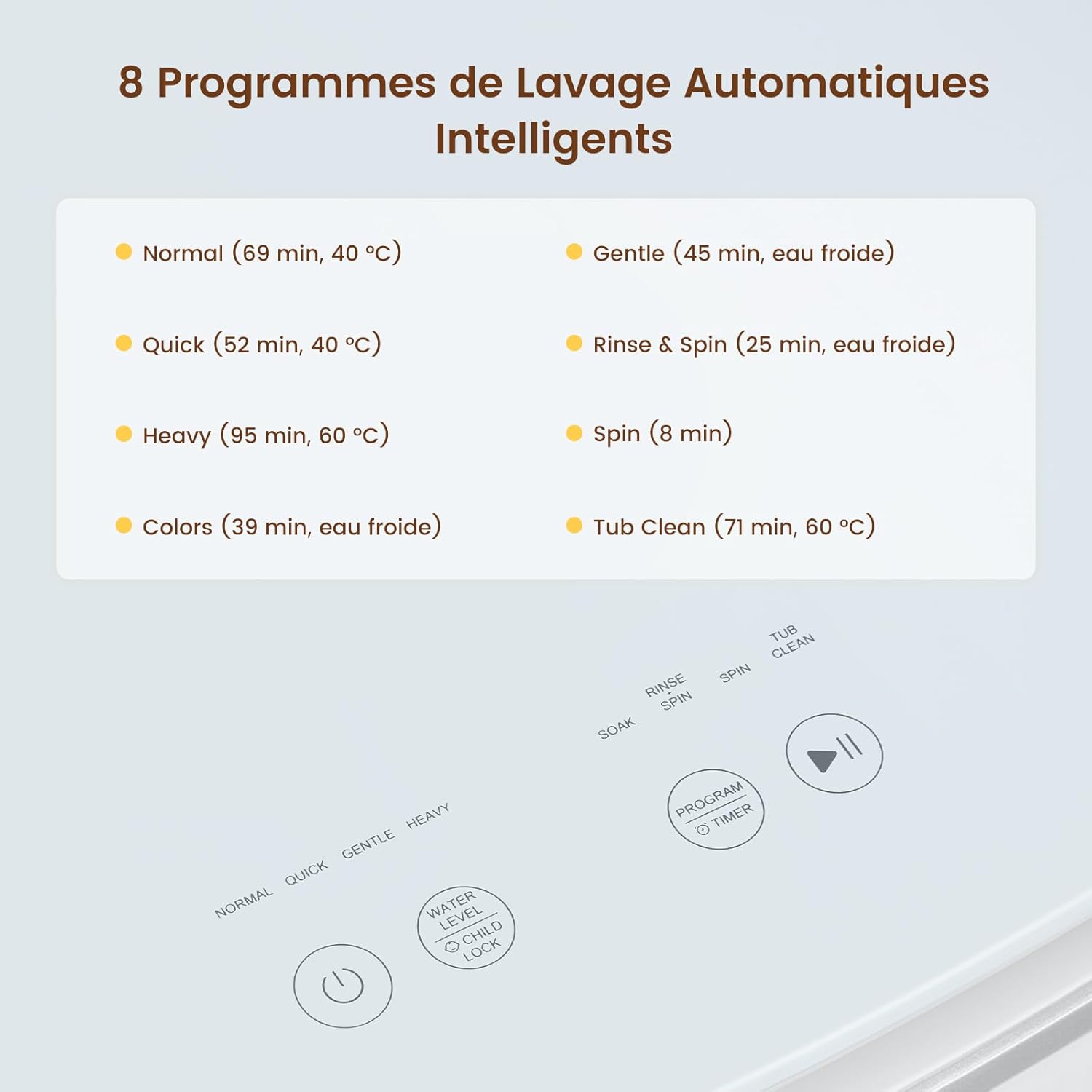 HAVA - Mini Machine à Laver 3kg, 8 programmes, lavage chaud, compacte