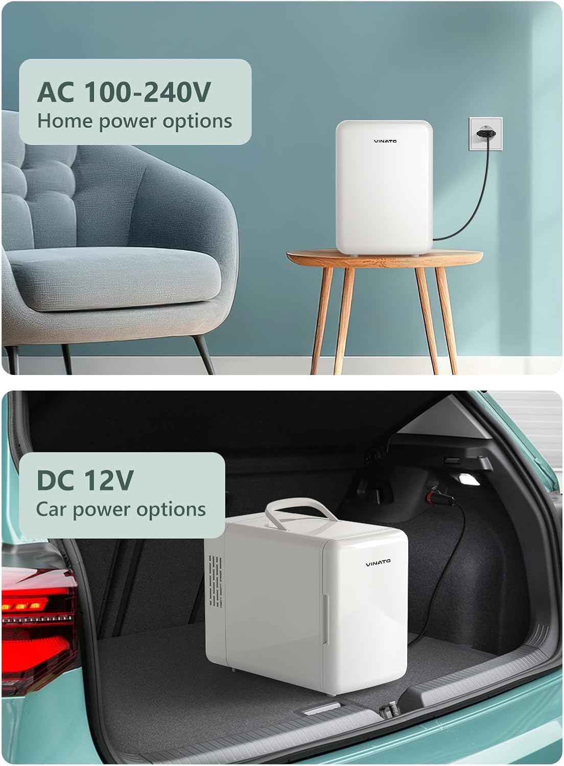 VINATO - Mini réfrigérateur 6L - refroidit et chauffe, portable, blanc