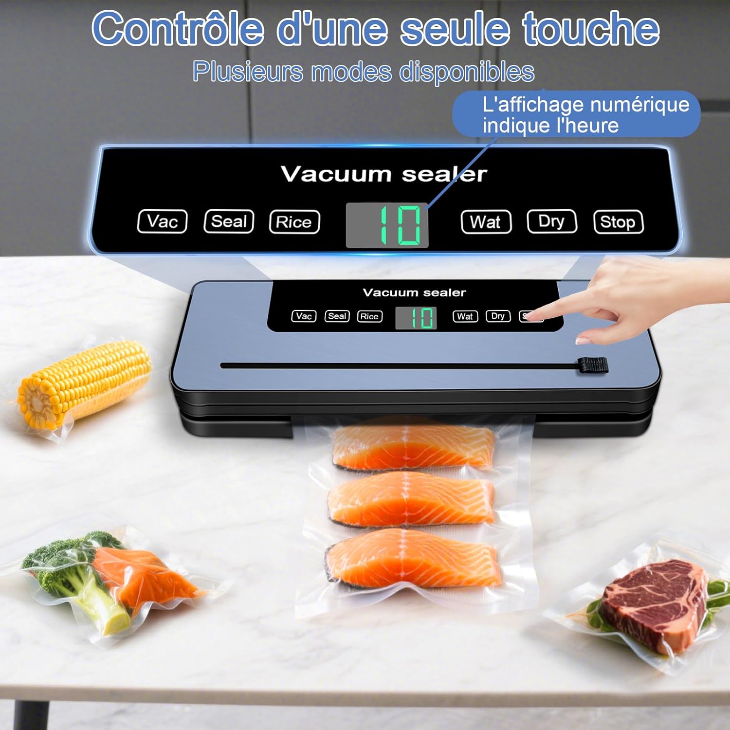 Machine sous vide alimentaire - 7 en 1, automatique, secs/humides, couteau, 20 sacs, tube, professionnelle