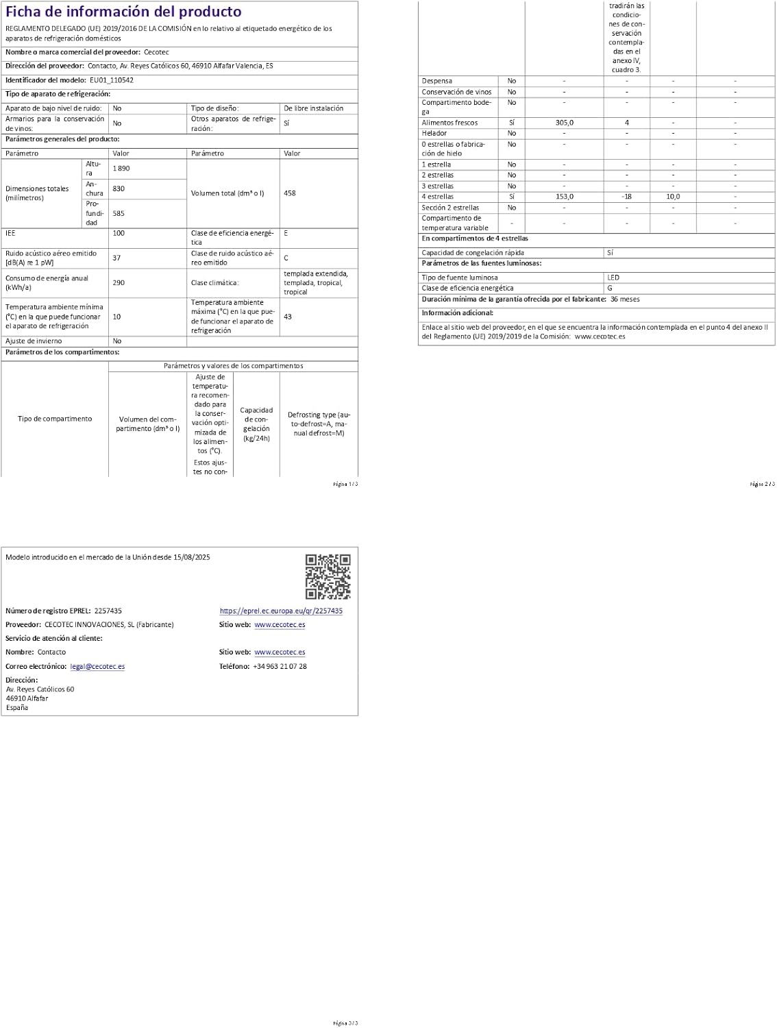 Cecotec - Bolero CoolMarket F2D - 189x83 cm - 458L, No Frost, Inverter, MetalFlexCooling, F2D458SBI