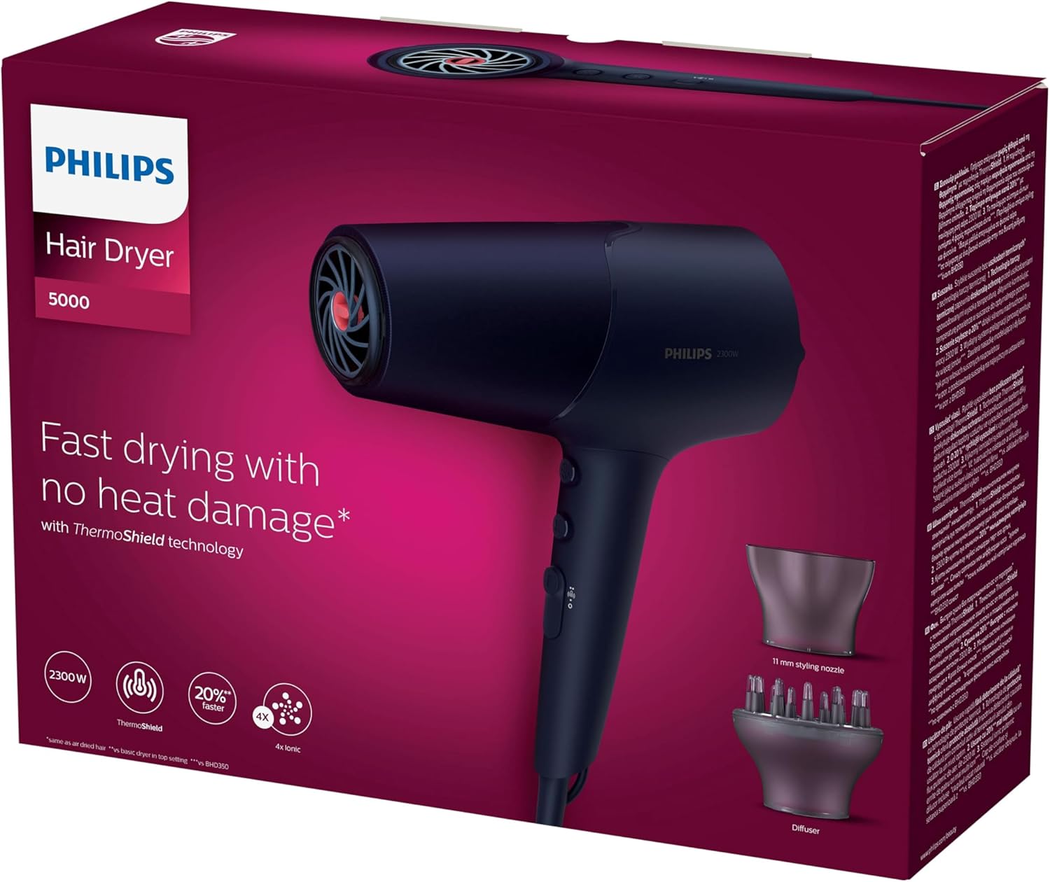 Philips - Sèche-cheveux Séries 5000 - compact, ionique, 2100W - BHD510/00