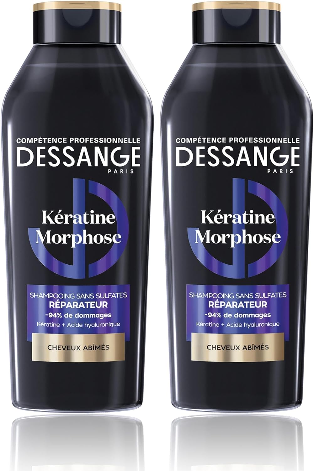 DESSANGE - Shampoing Réparateur Keratine Morphose - 2x280ml - Sans sulfates, kératine végétale, acide hyaluronique