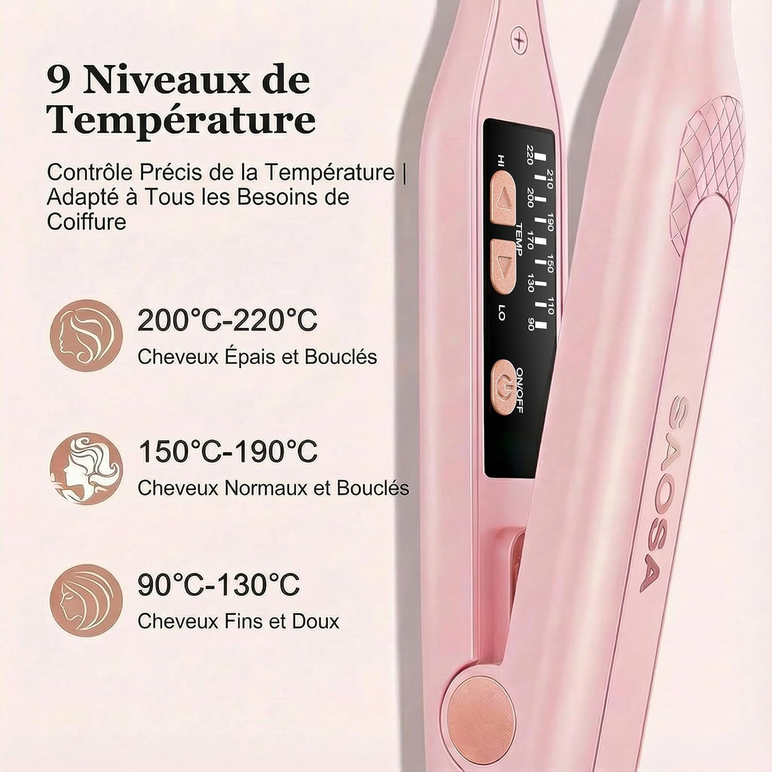 SAOSA - mini lisseur 2-en-1 - compact céramique, 90-210°C, double tension