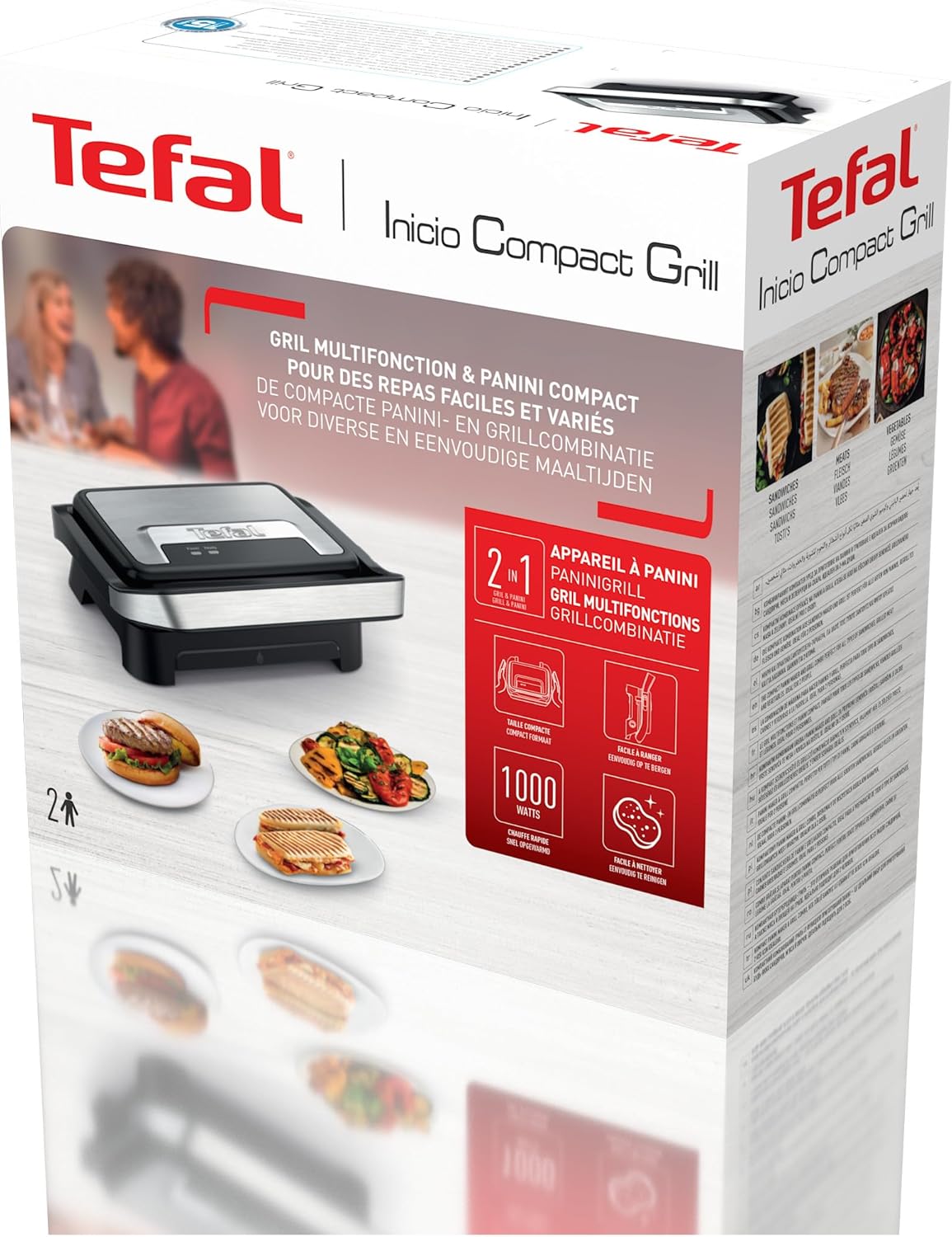 Tefal - Gril Inicio Compact - compact, plaques antiadhésives, nettoyage facile, GC270D10
