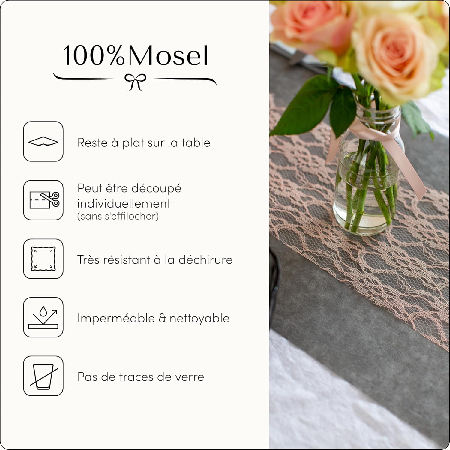 100%Mosel - Chemin de table non-tissé anthracite - 30x2500cm - décorations événements