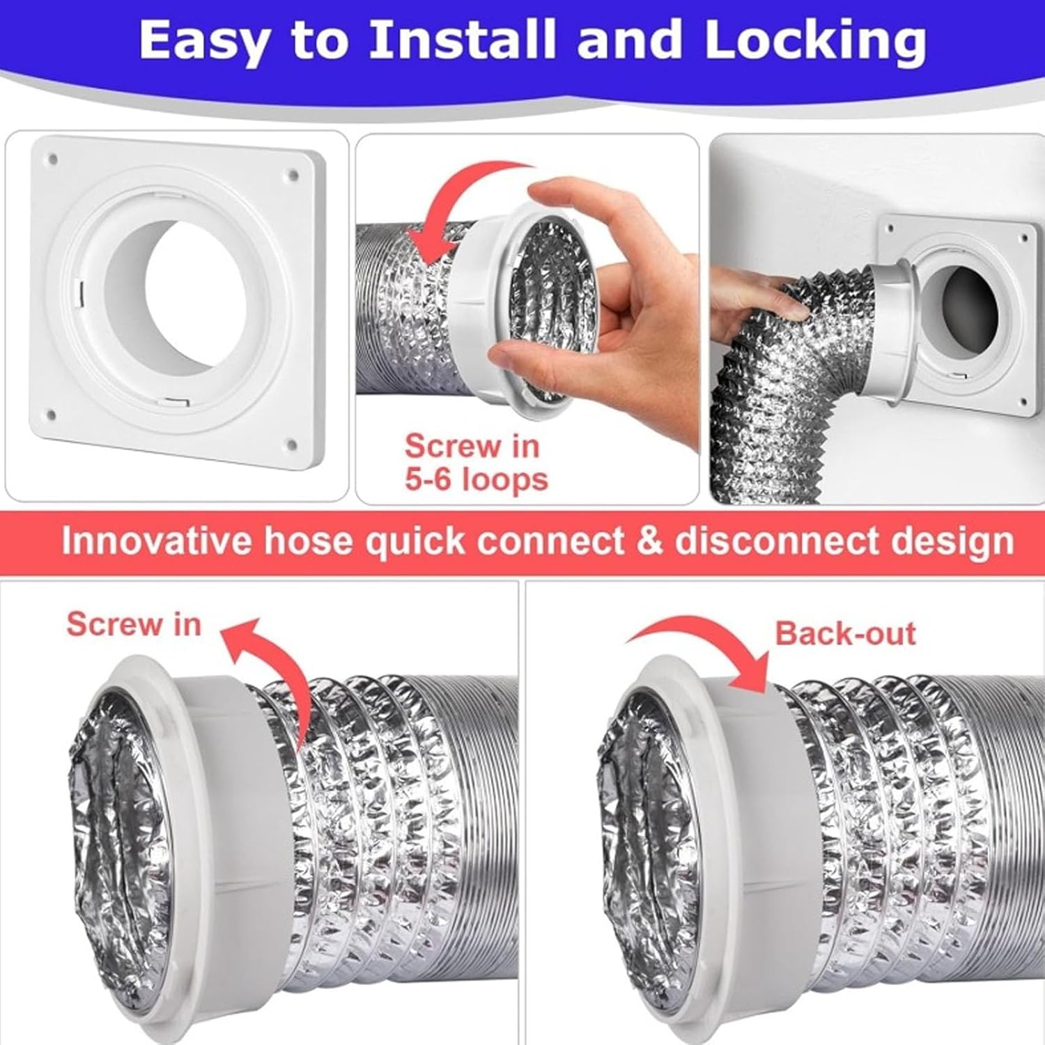 Fafeicy - kit de raccordement sécheuse - 10 cm/2,4 m - verrou rotatif, tuyau alu flexible