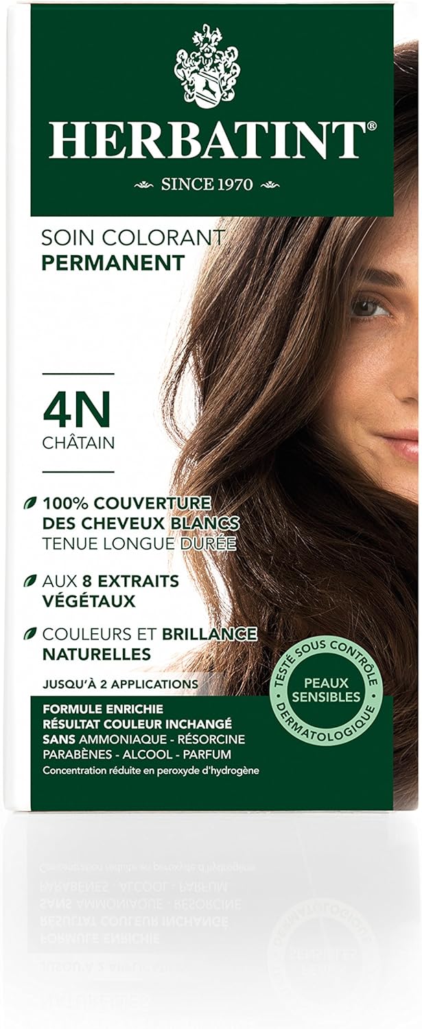 Herbatint - Soin Colorant Permanent 150ml - châtain 4N, sans ammoniaque, 100% couverture cheveux blancs