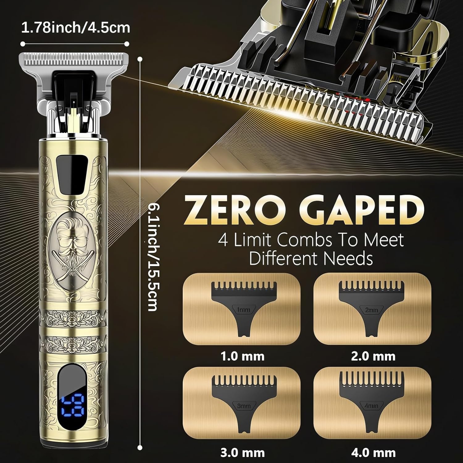 Tondeuse Cheveux Homme - Lame T zéro écart, 4 peignes, IPX7, USB rechargeable - Coupe précise - 1.5-4mm