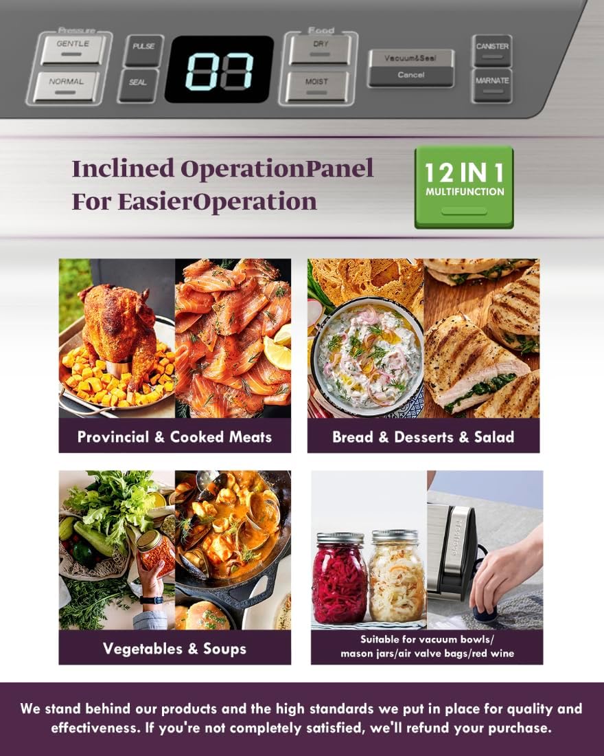 Mesliese - machine à emballer 95kPa 120W, double étanchéité, cutter, affichage, rouleaux et sacs