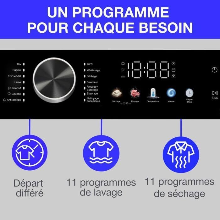 Continental Edison - lave-linge séchant - 60 cm - 10/6 kg, moteur induction, silver - CELS106S