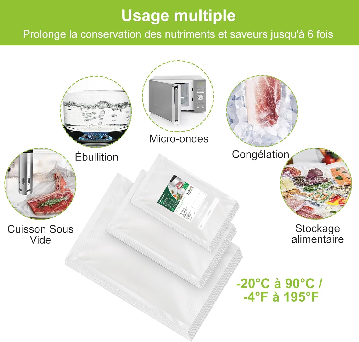 Bonsenkitchen - sacs sous vide alimentaire - 3 tailles 150 pièces - sans BPA VB3215