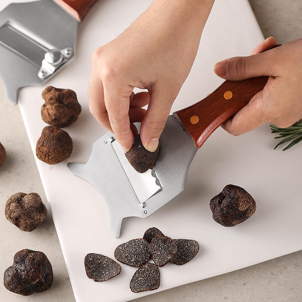 Trancheuse à truffes inox, poignée bois, lame réglable, trou suspendu, Tokaneit