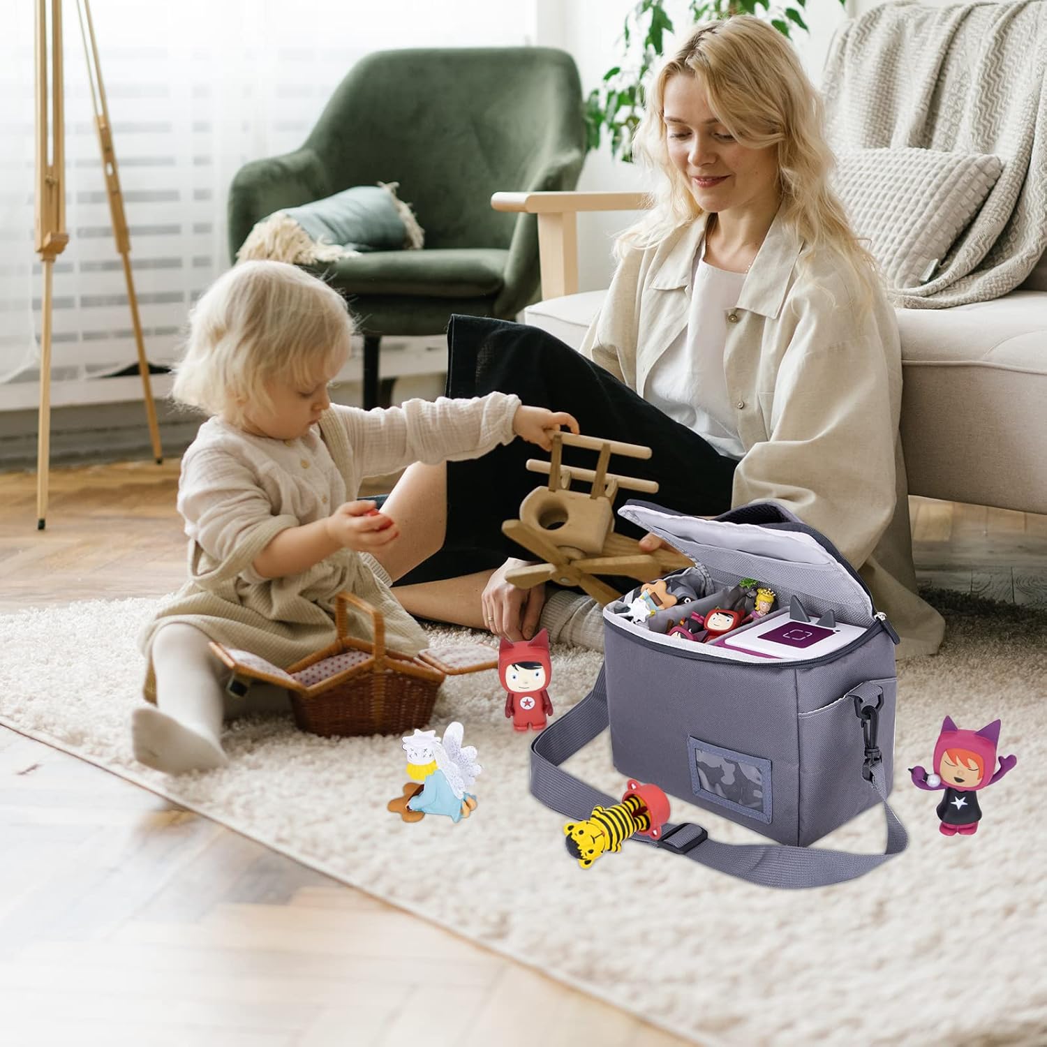 Sac de transport pour enfants - pour Toniebox - polyester rose - rangement personnages