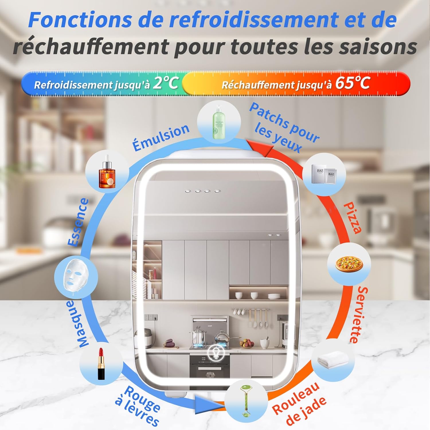 YASHE - Mini frigo chambre 4L, miroir LED, chauffe/refroidit, portable