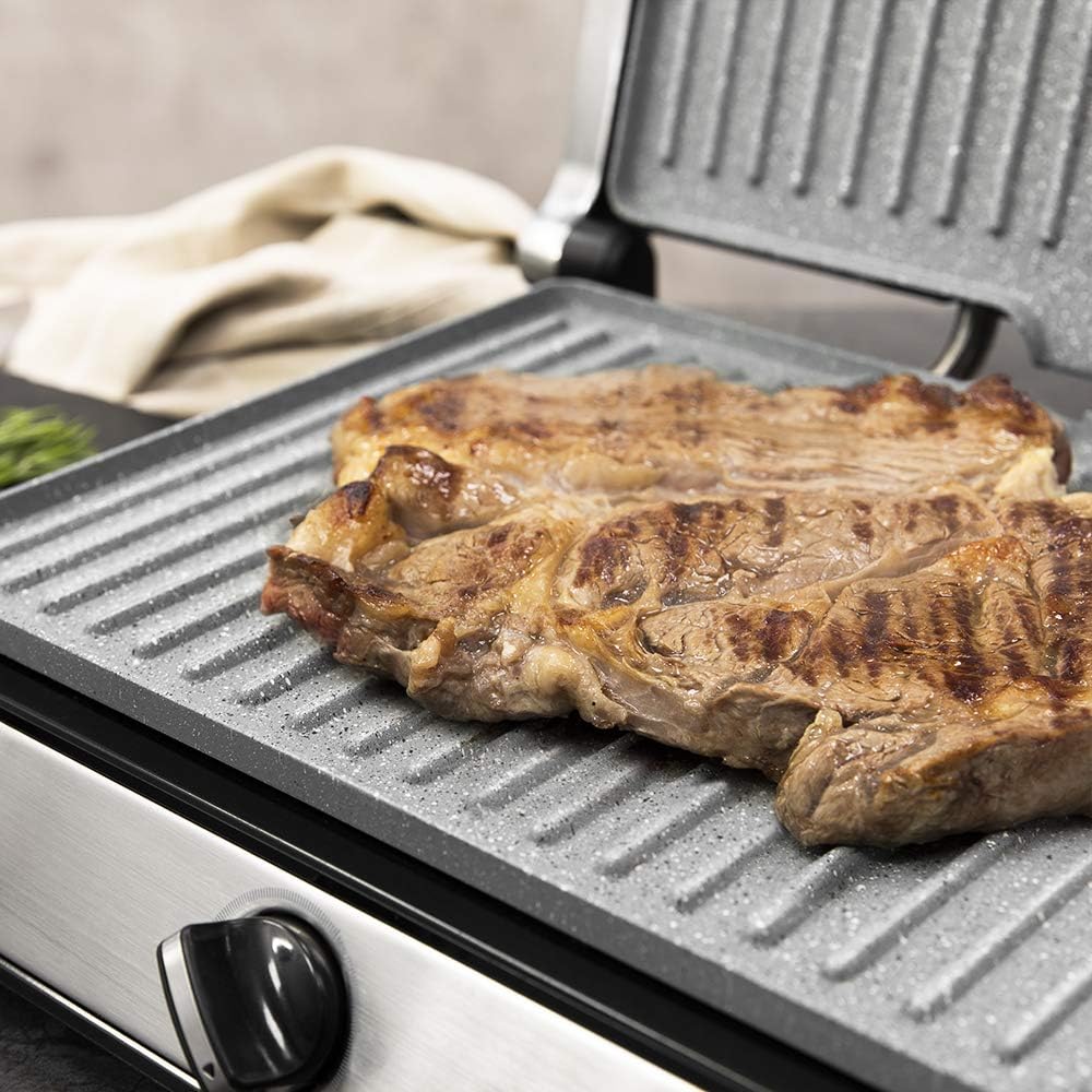 Cecotec - Rock’nGrill 2400 UltraRapid - plaques pierre, 2400W, ouverture 180°