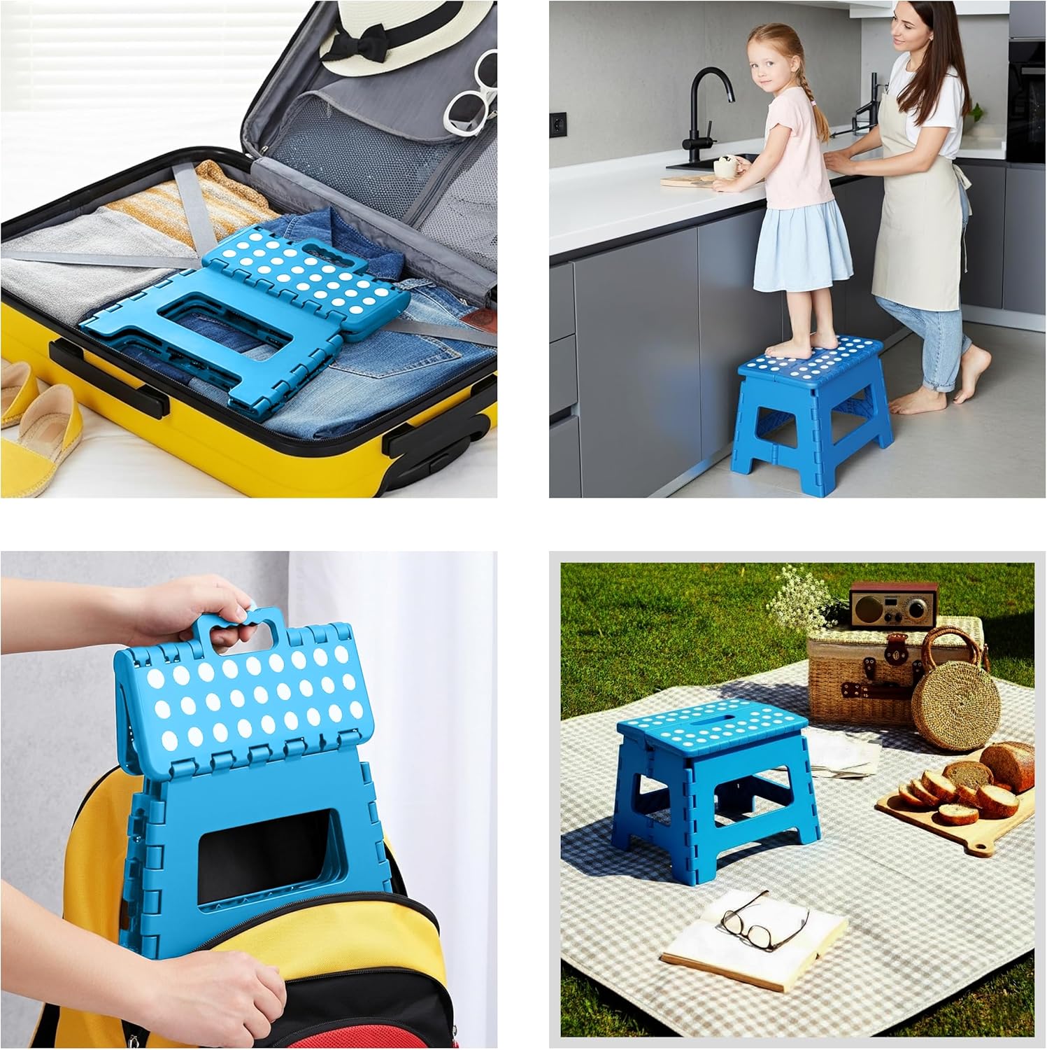 Utopia Home - Tabouret pliant 23cm - surface antidérapante, poignée, robuste, charge 272kg, bleu