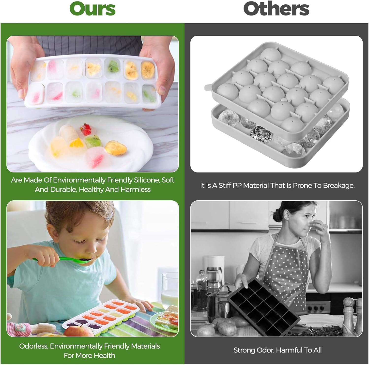 Bacs à glaçons silicone - 4 pièces - 4 couleurs - sans BPA, couvercle, LFGB