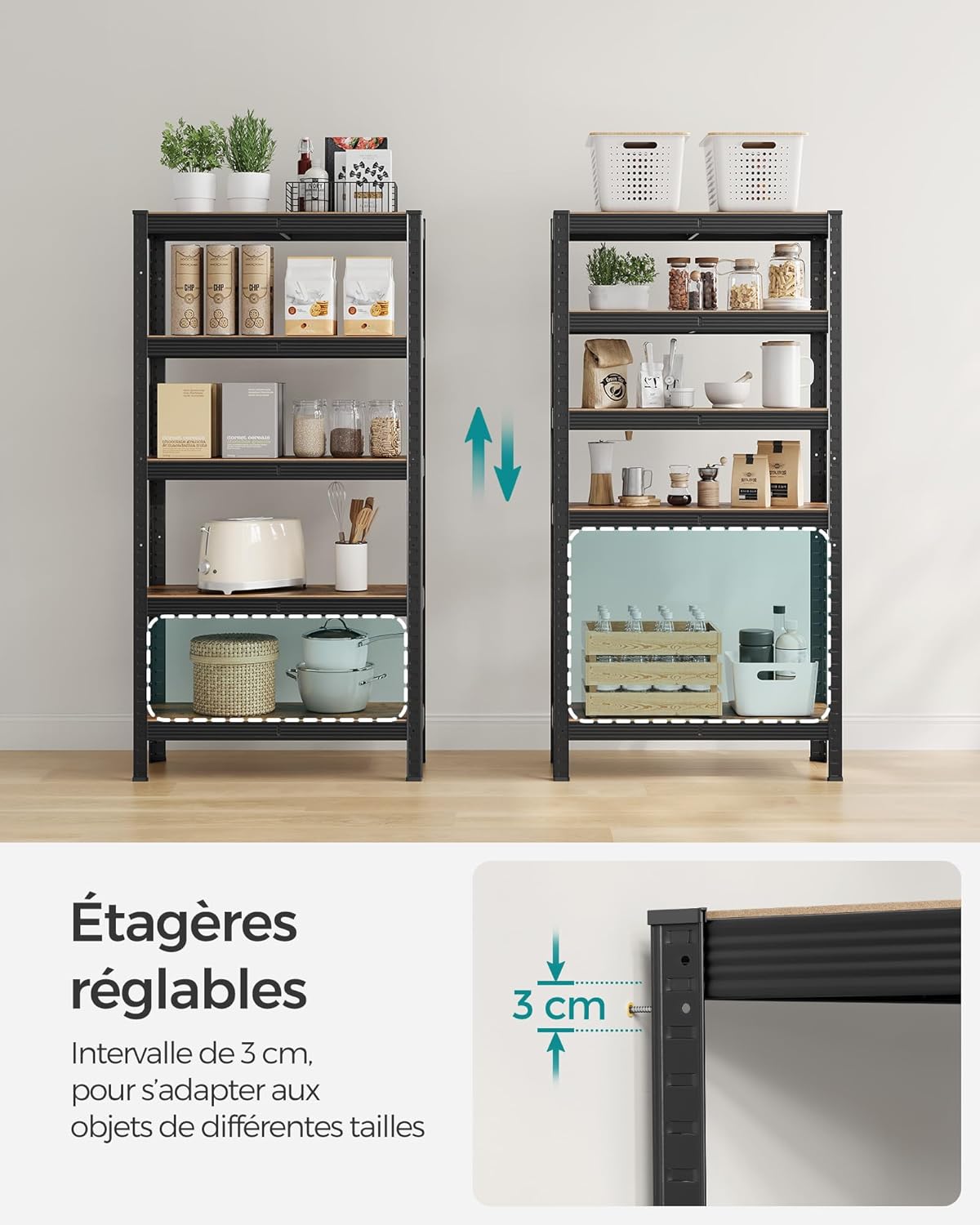SONGMICS - étagère à 5 niveaux, 30x75x150cm, 650kg, planches réglables, GLR030B02