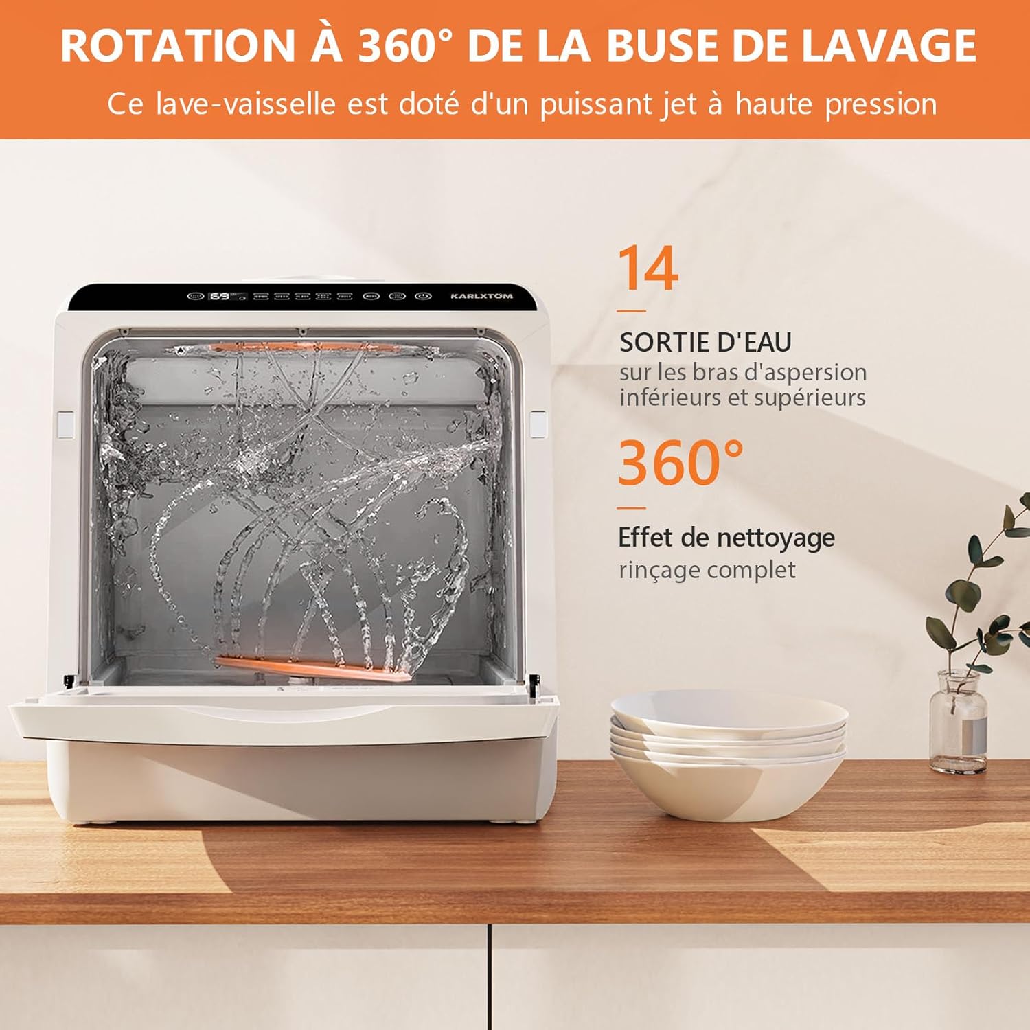 Karlxtom - lave-vaisselle de table - 45cm - LED, 6 programmes, soins bébé