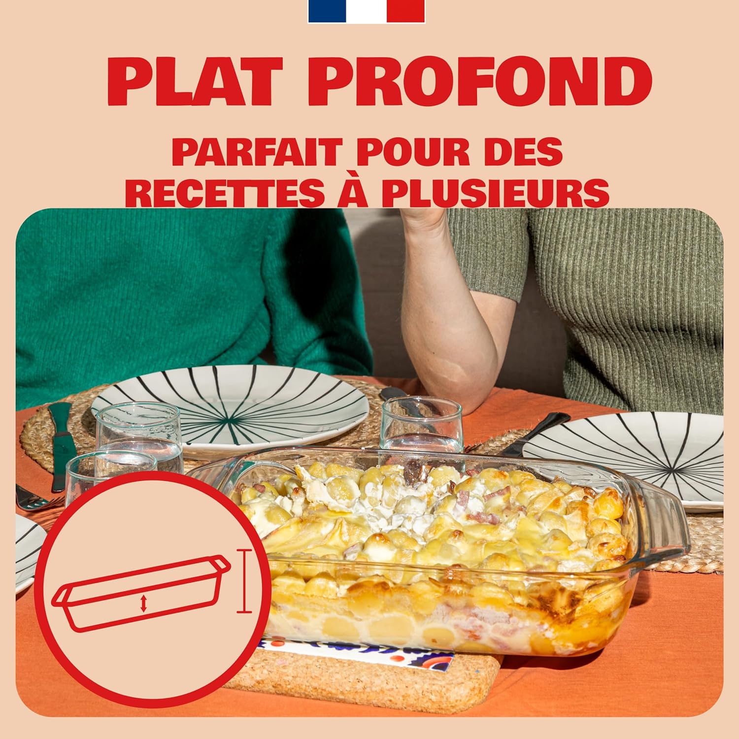 Pyrex - Plat à Four rectangulaire 39x25 cm - Verre borosilicate, ultra-résistant, poignées ergonomiques