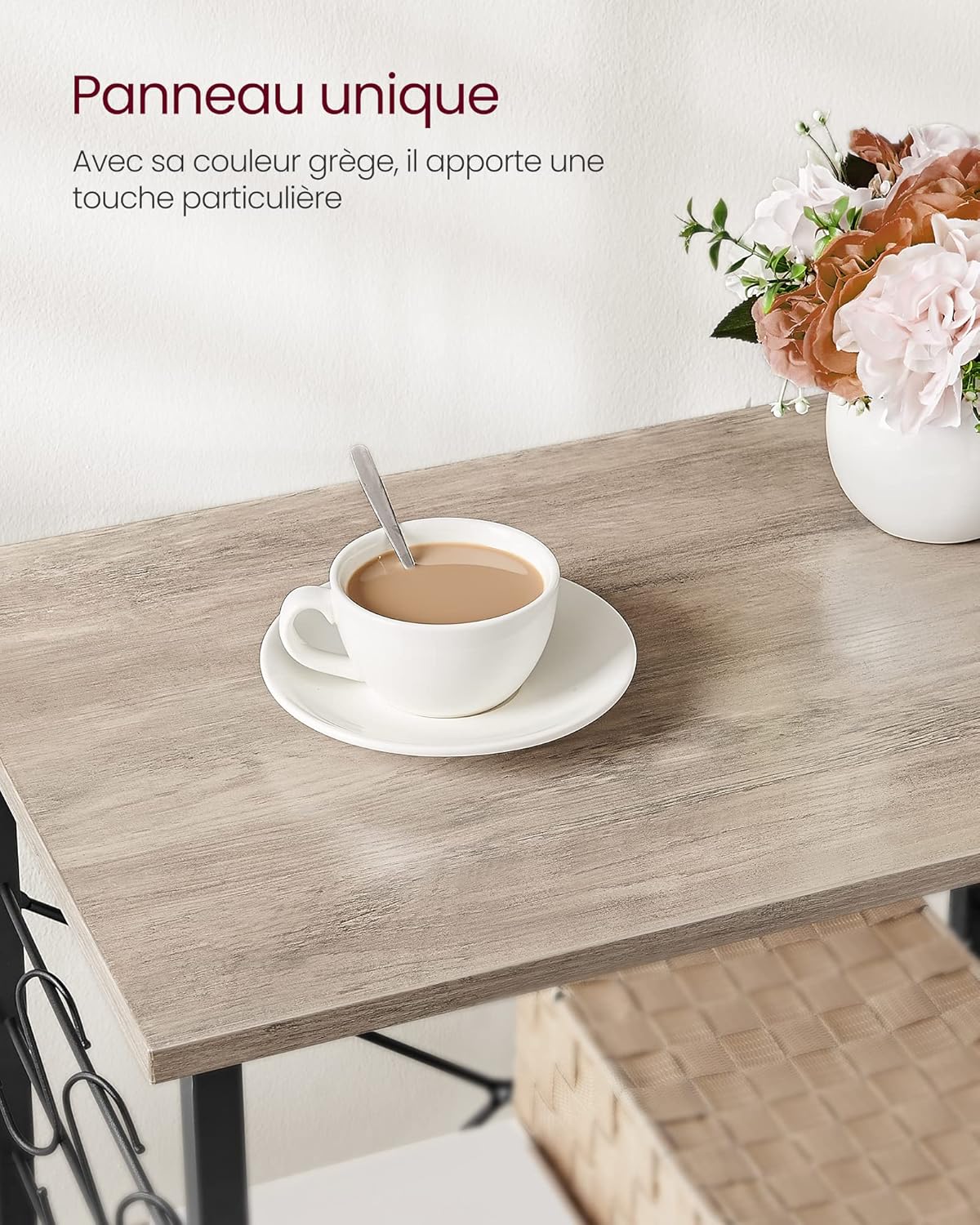 VASAGLE - étagère cuisine 3 niveaux, roulettes, 40x60x89cm, 6 crochets KKS060B02