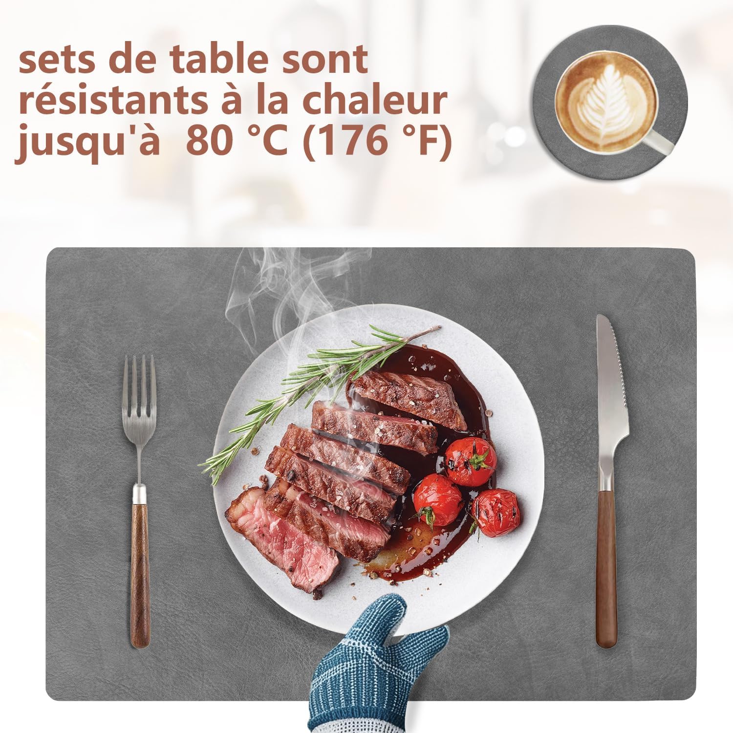 Set de table - cuir PU double face 43x30cm - lavables, antidérapants, lot de 4