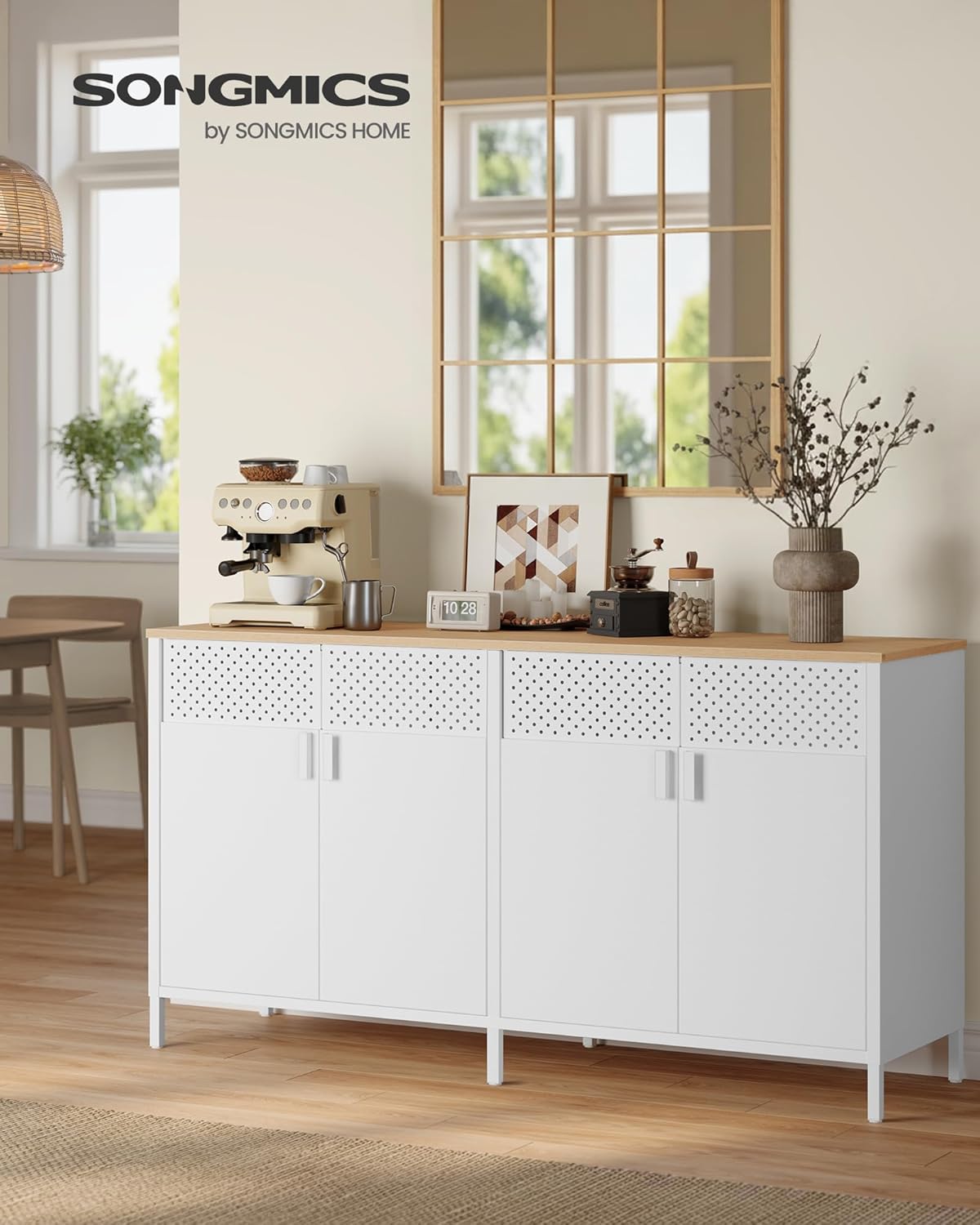 SONGMICS - Buffet métal 4 portes, cadre acier, 141x40x76cm, LSC205WC01