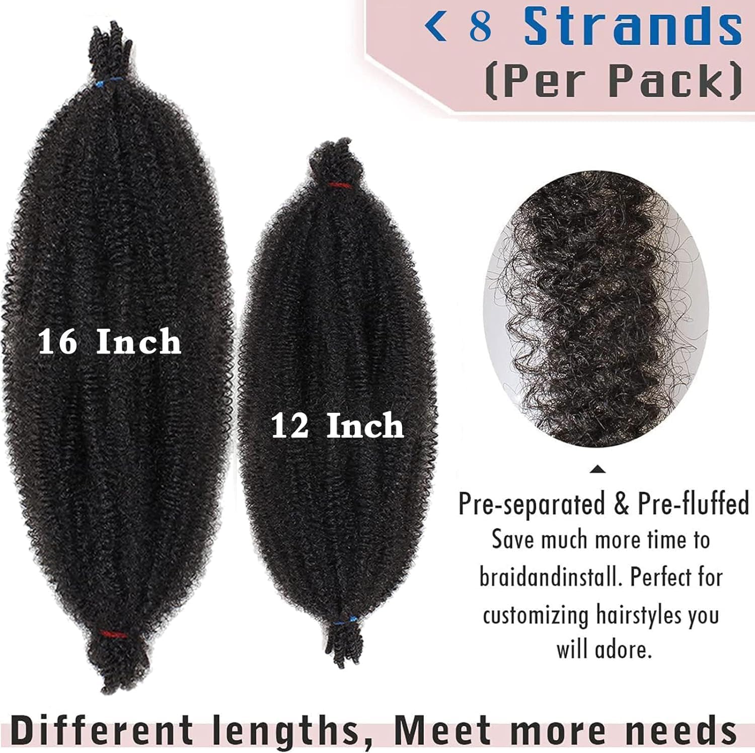 Xtrend - Marley series - 8 paquets, 8 mèches/paquet - cheveux afro crochet pré-gonflés, gris