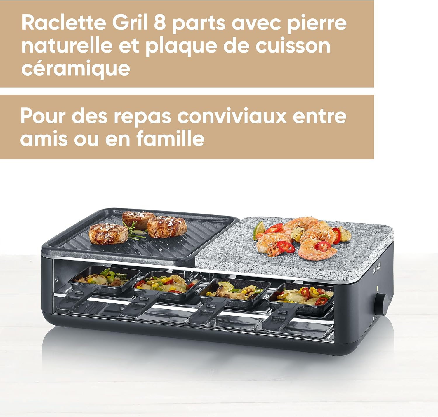 Severin - raclette 8 pers, pierre naturelle, céramique, thermostat - RG 2366