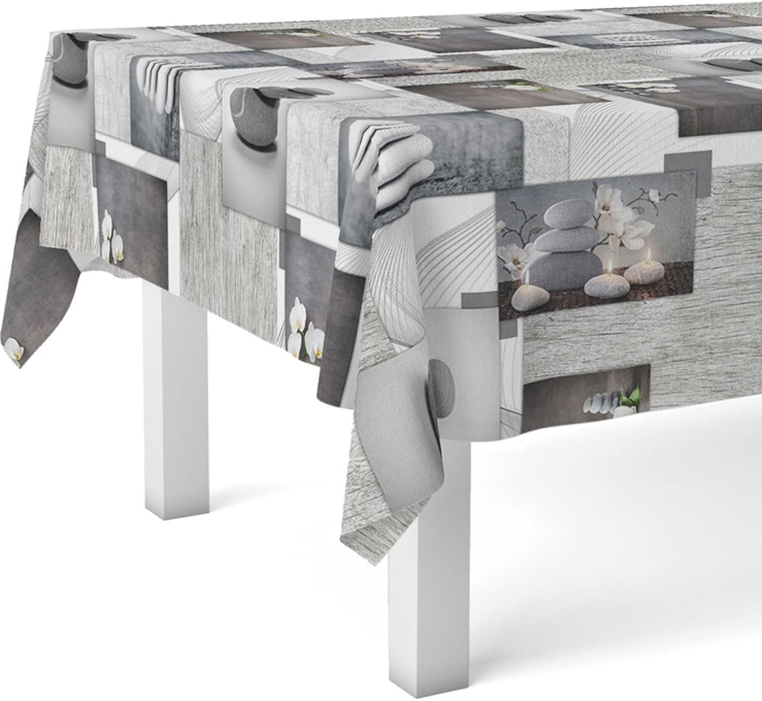 Nappe en toile cirée - Zen Pierres - 300x140 cm - anti-taches, imperméable