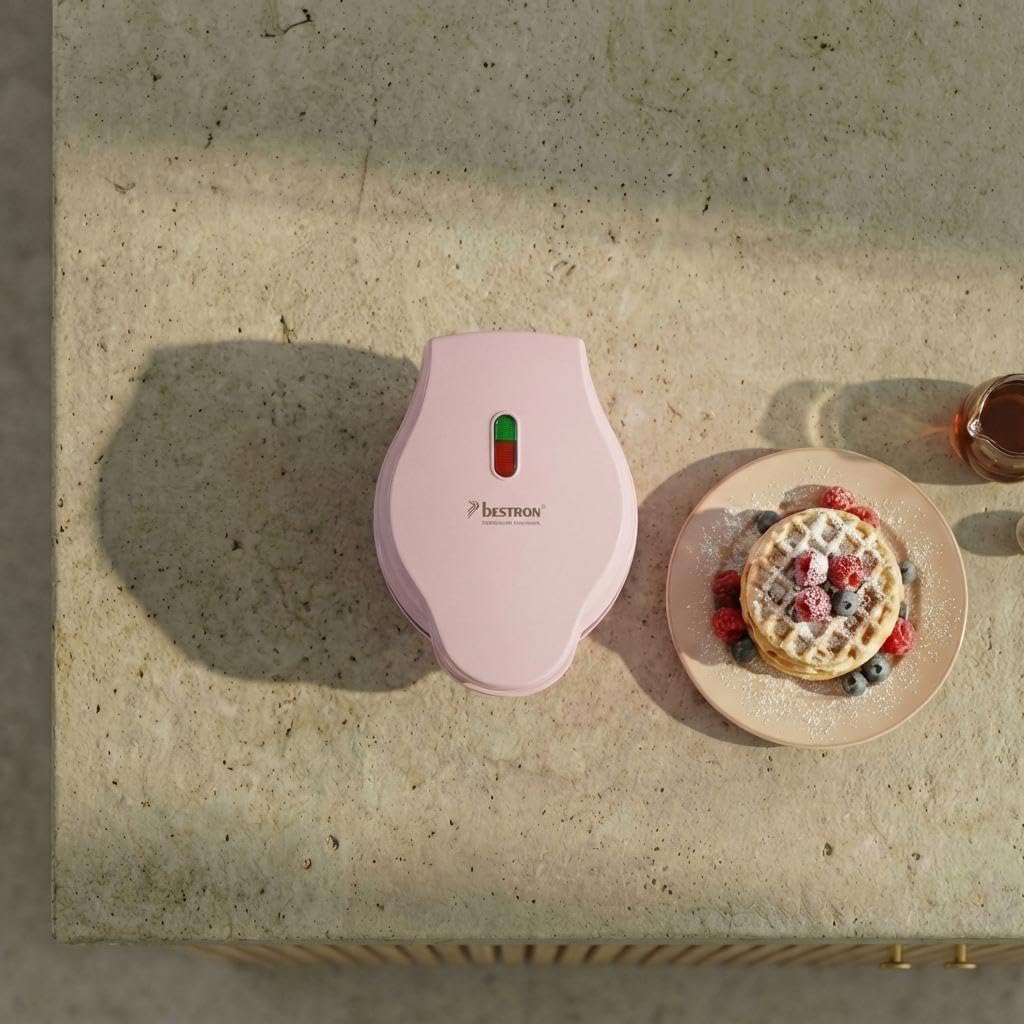 Bestron - Mini gaufrier rétro, revêtement antiadhésif, rose, compact