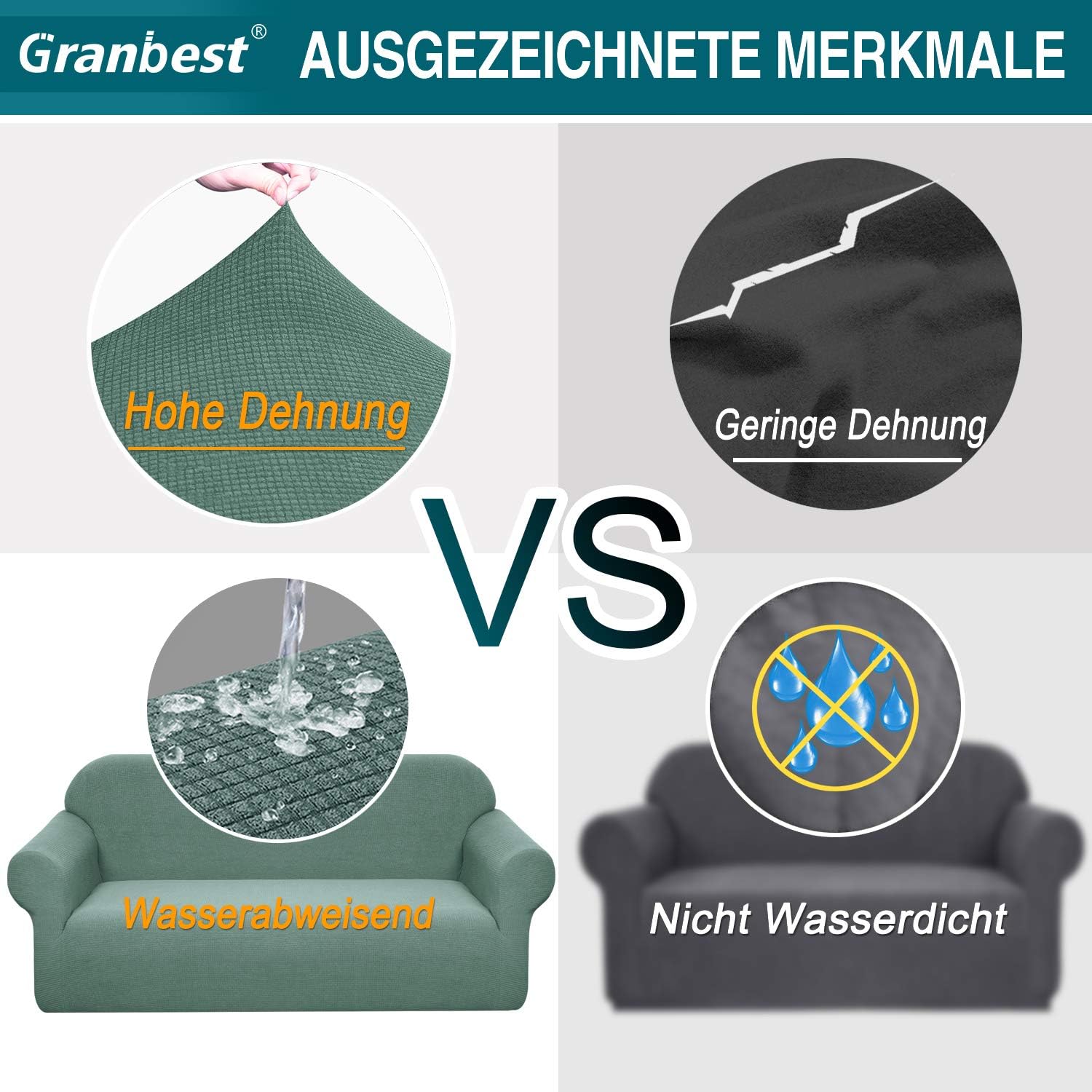 Granbest - housse canapé spandex jacquard, 4 places, extensible, imperméable