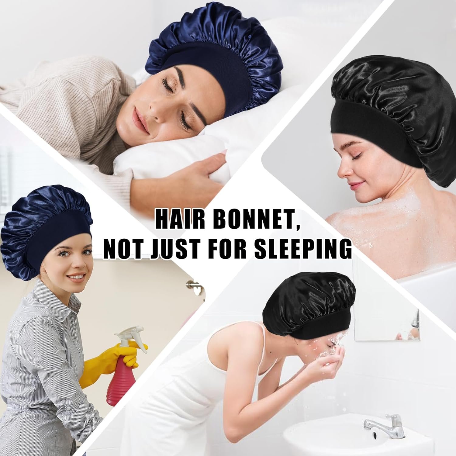 Bonnet satin cheveux nuit - élastique, soin capillaire, soie, protection nuit