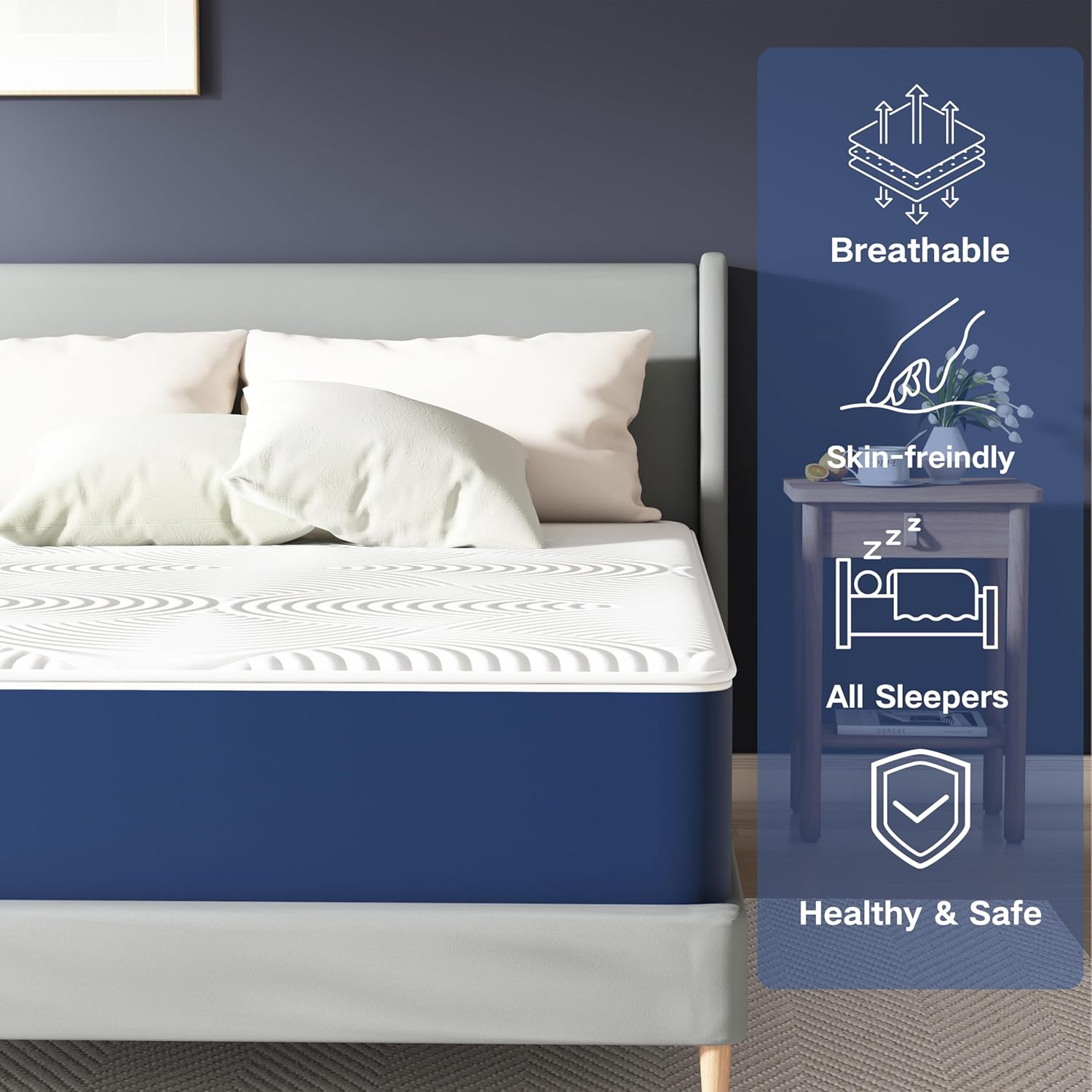 Matelas - 7 zones H3, 90x190x20 cm, mousse froide, housse amovible