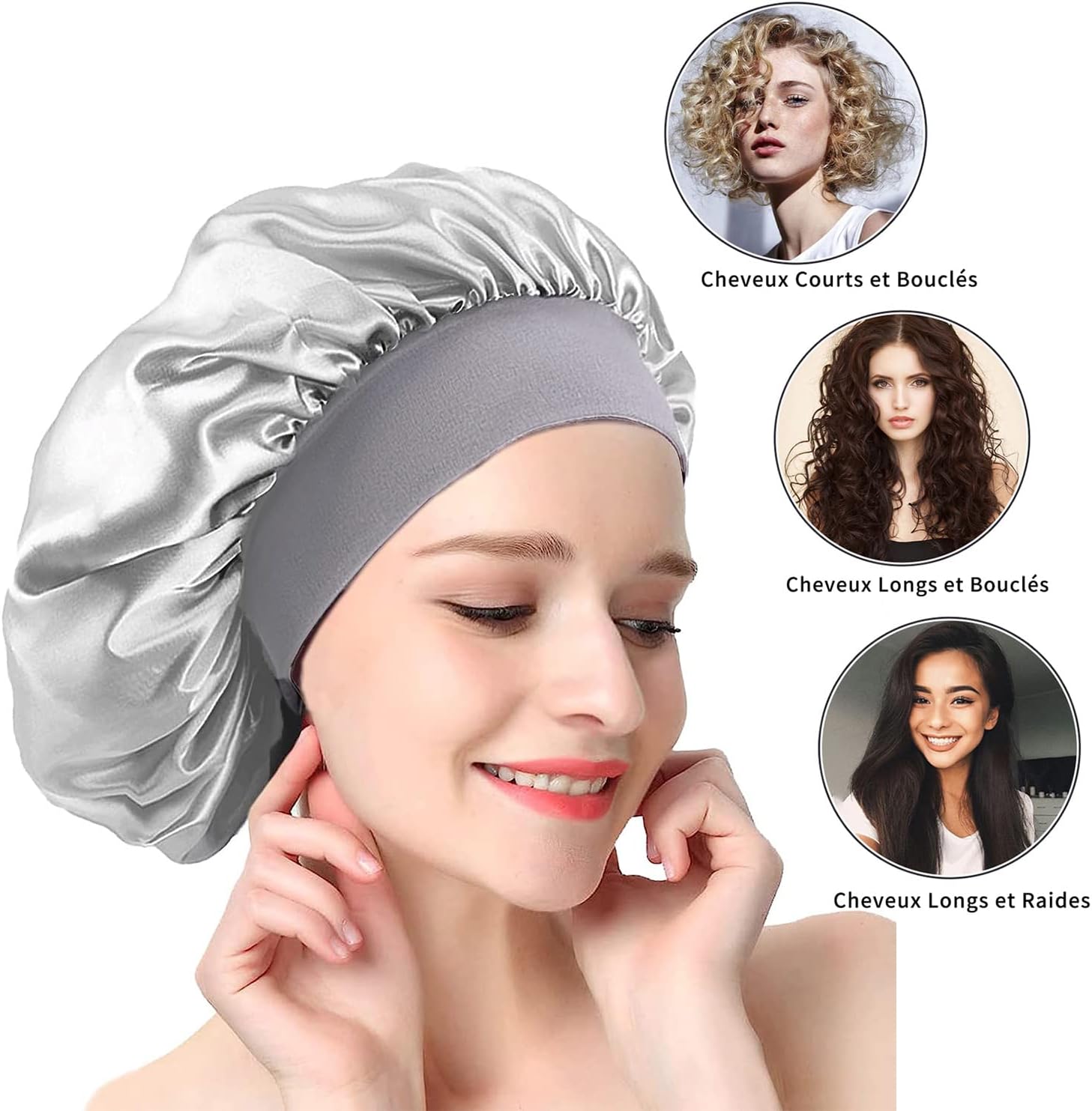 Bonnet nuit satin femme - 2 pièces - protection cheveux soie