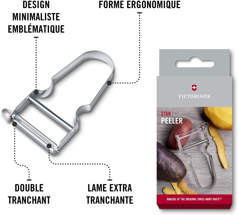 Victorinox - Éplucheur STAR - manche métal, lame pendulaire, Swiss Made