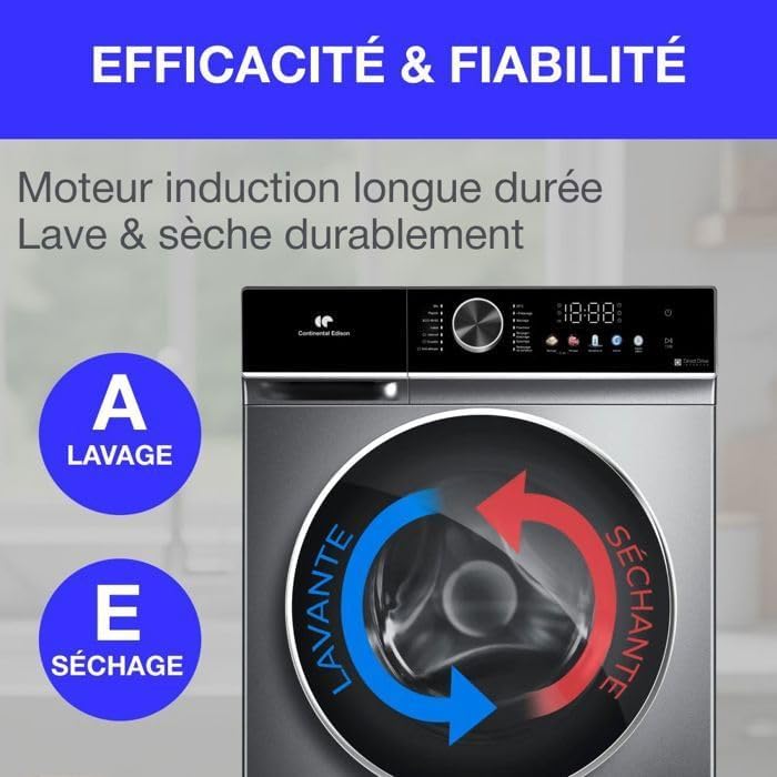 Continental Edison - lave-linge séchant - 60 cm - 10/6 kg, moteur induction, silver - CELS106S
