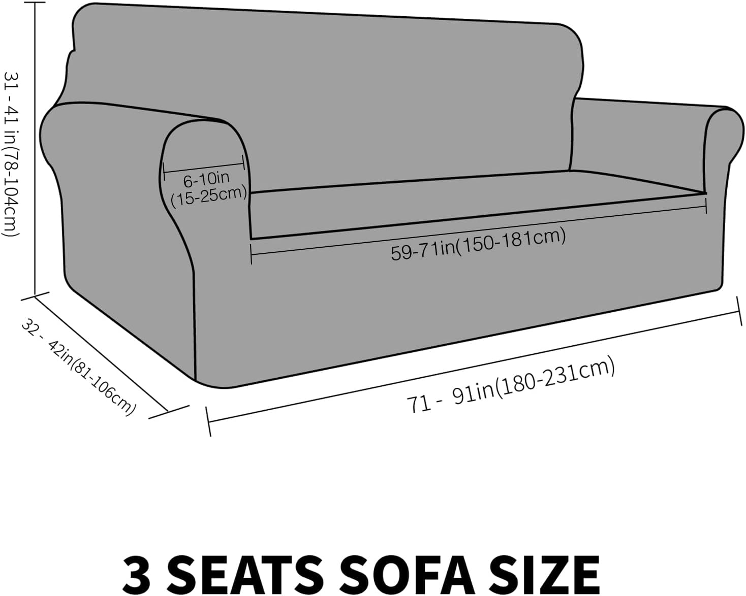 MAXIJIN - Housse canapé velours épais 3 places - extensible, gris
