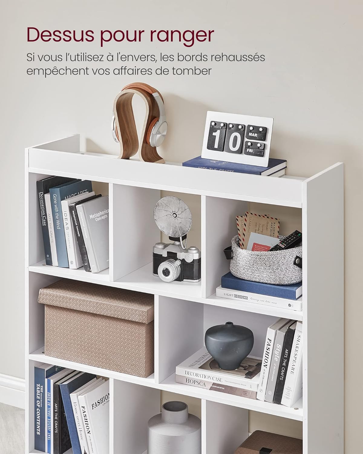 VASAGLE Bibliothèque, étagère, 8 Compartiments Ouverts, Horizontale, latérale ou Gauche, 30 x 97,5 x 100 cm, pour Salon, Bureau, Blanc LBC52WT