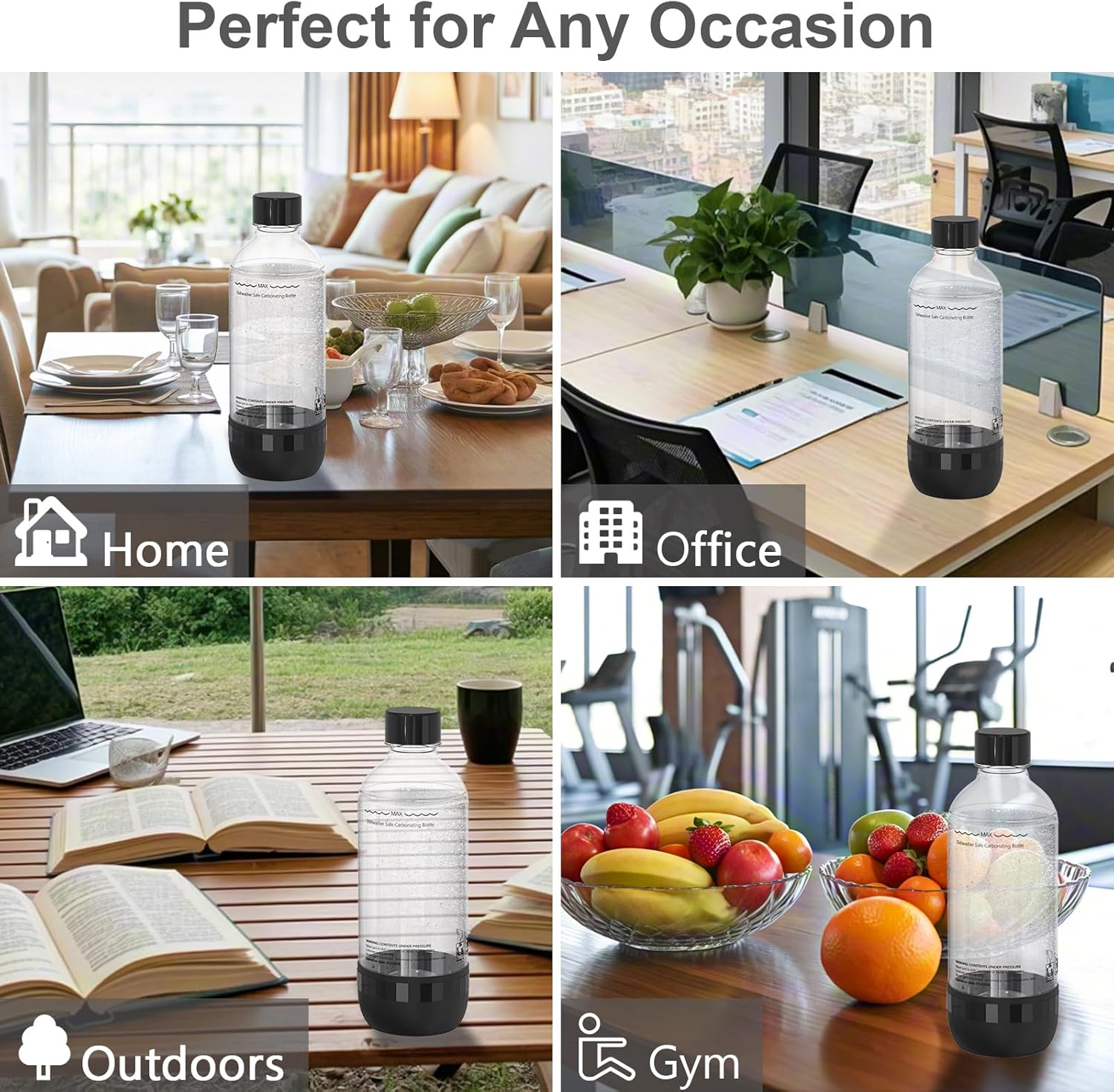 Bouteilles à soda - 1L, lot de 2, PET, réutilisables, sans BPA, noir