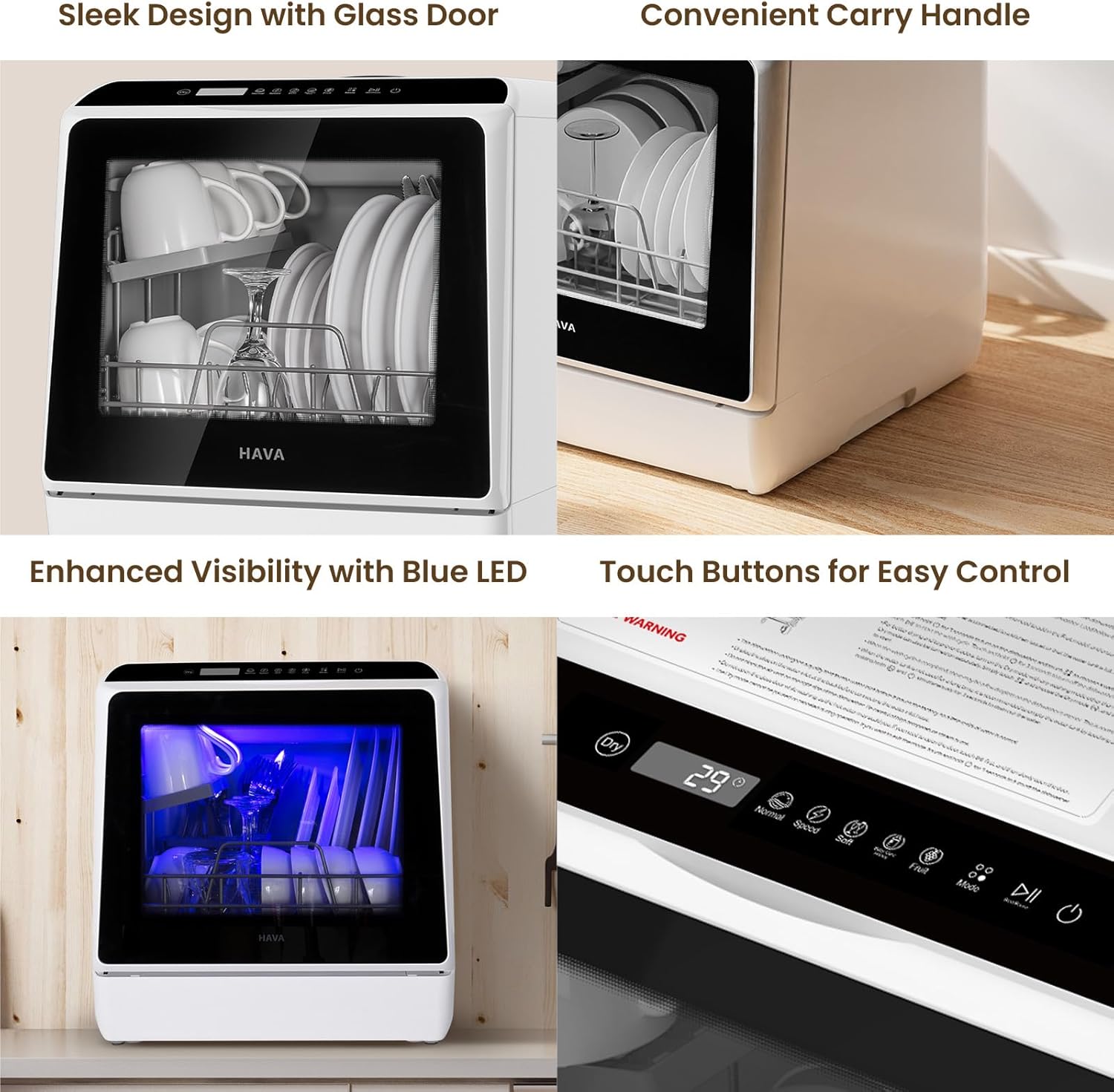 HAVA - mini lave-vaisselle portable - compact - 6 programmes, réservoir 5L, soin bébé, séchage à l'air