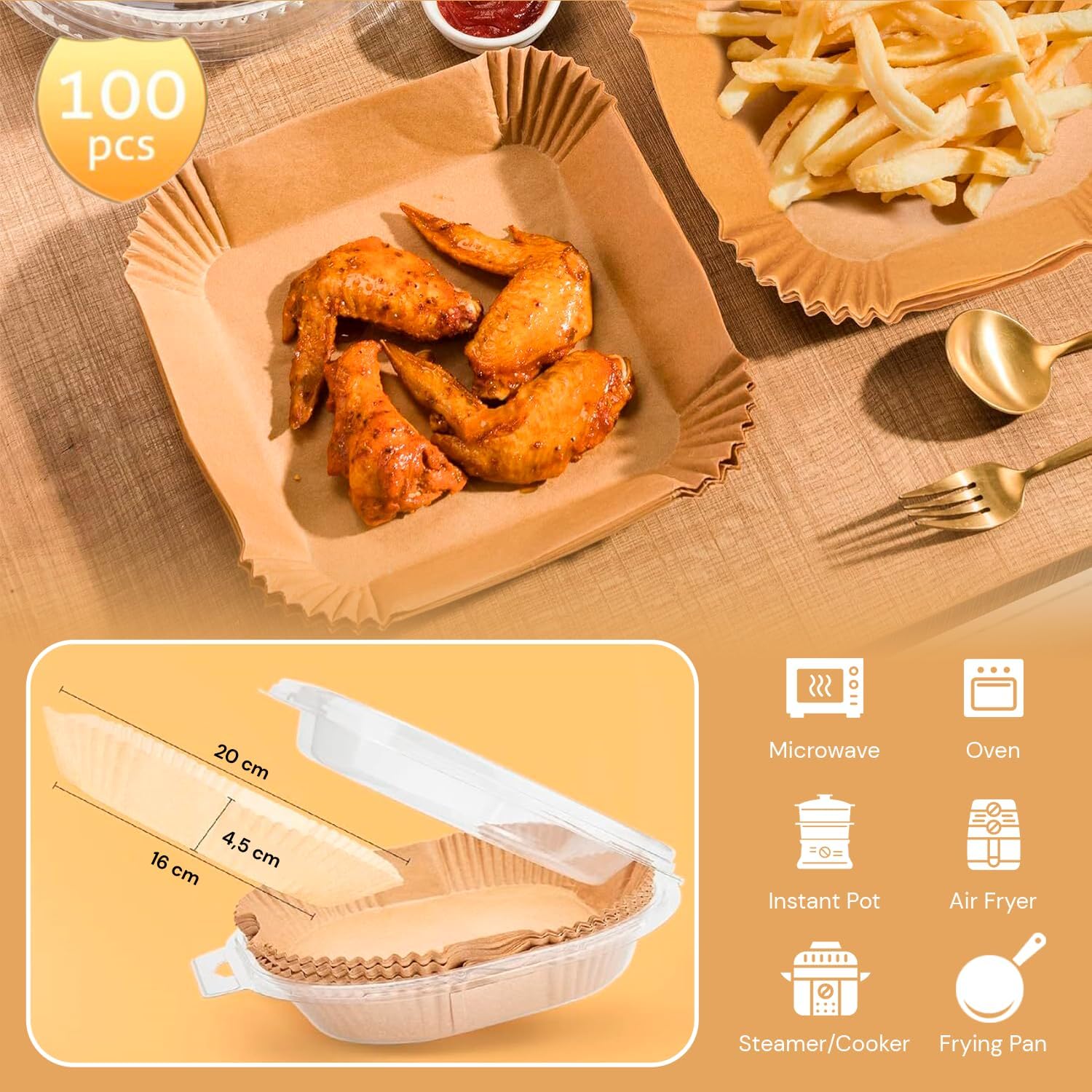 edihome - Papier Cuisson Air Fryer - 16-20 cm - 100 unités, jetable, BPA free
