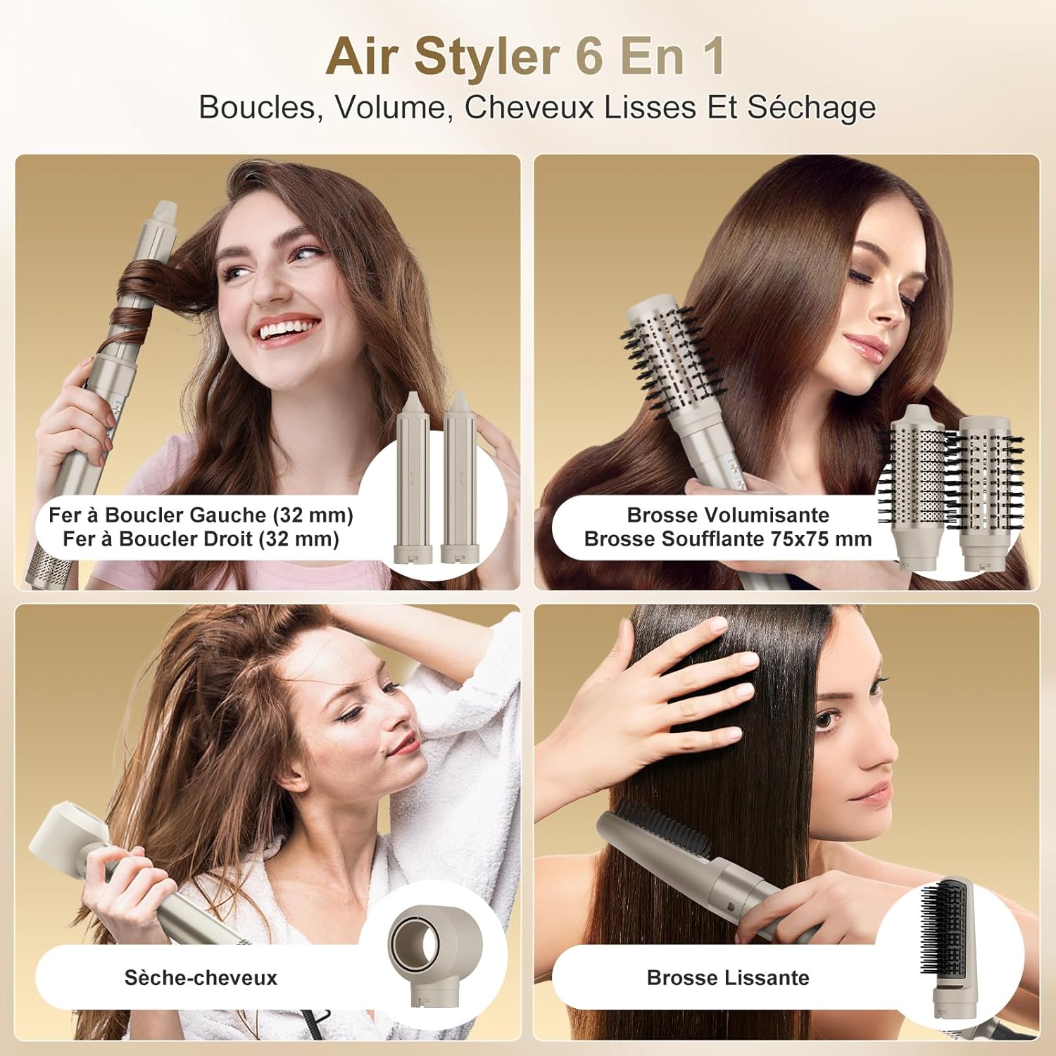 7MAGIC - Air Styler 6en1 - sèche-cheveux ionique, boucleur, brosses, sac voyage