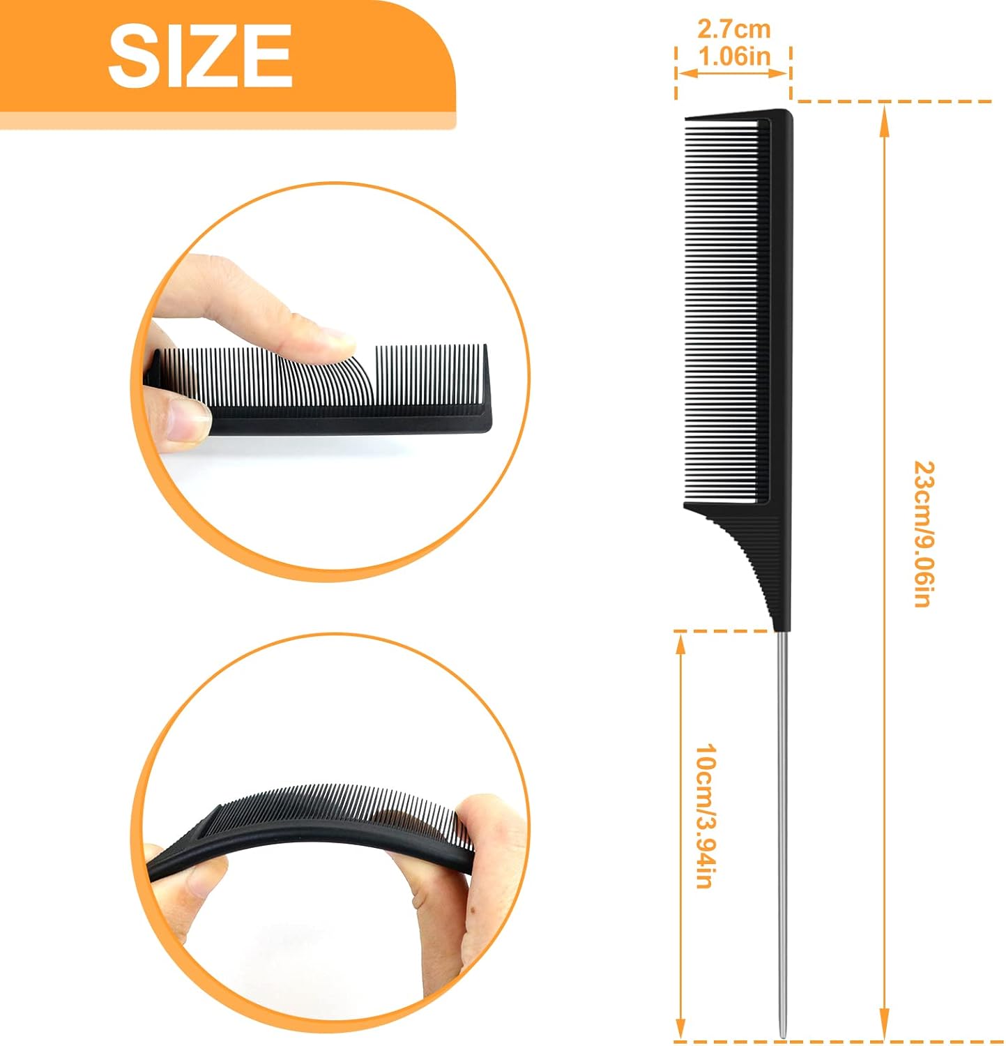 Peigne à queue antistatique - fibre carbone - 22cm - coiffage, séparation, unisexe