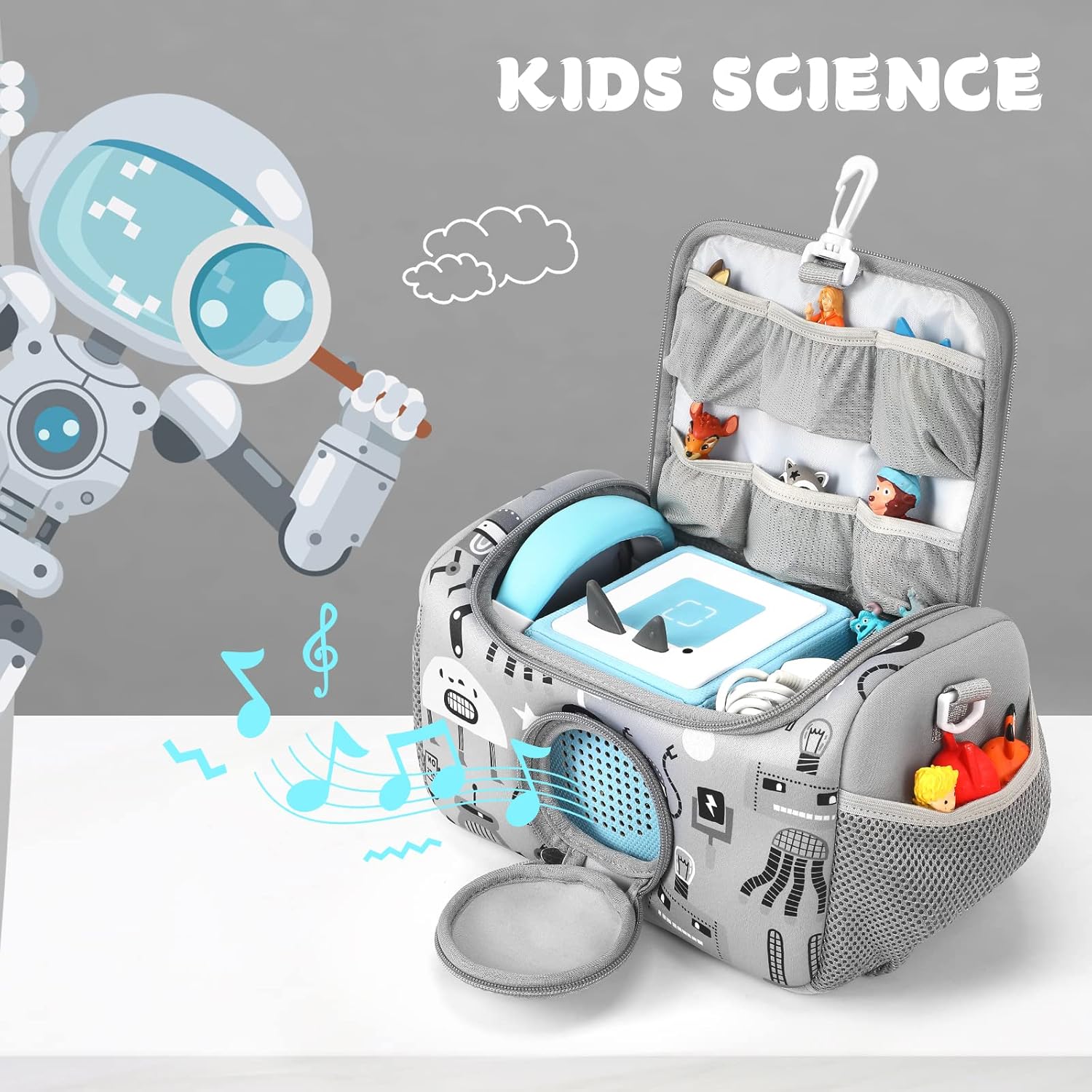 Étui de transport - kit Toniebox 1&2 - gris - range figurines et accessoires