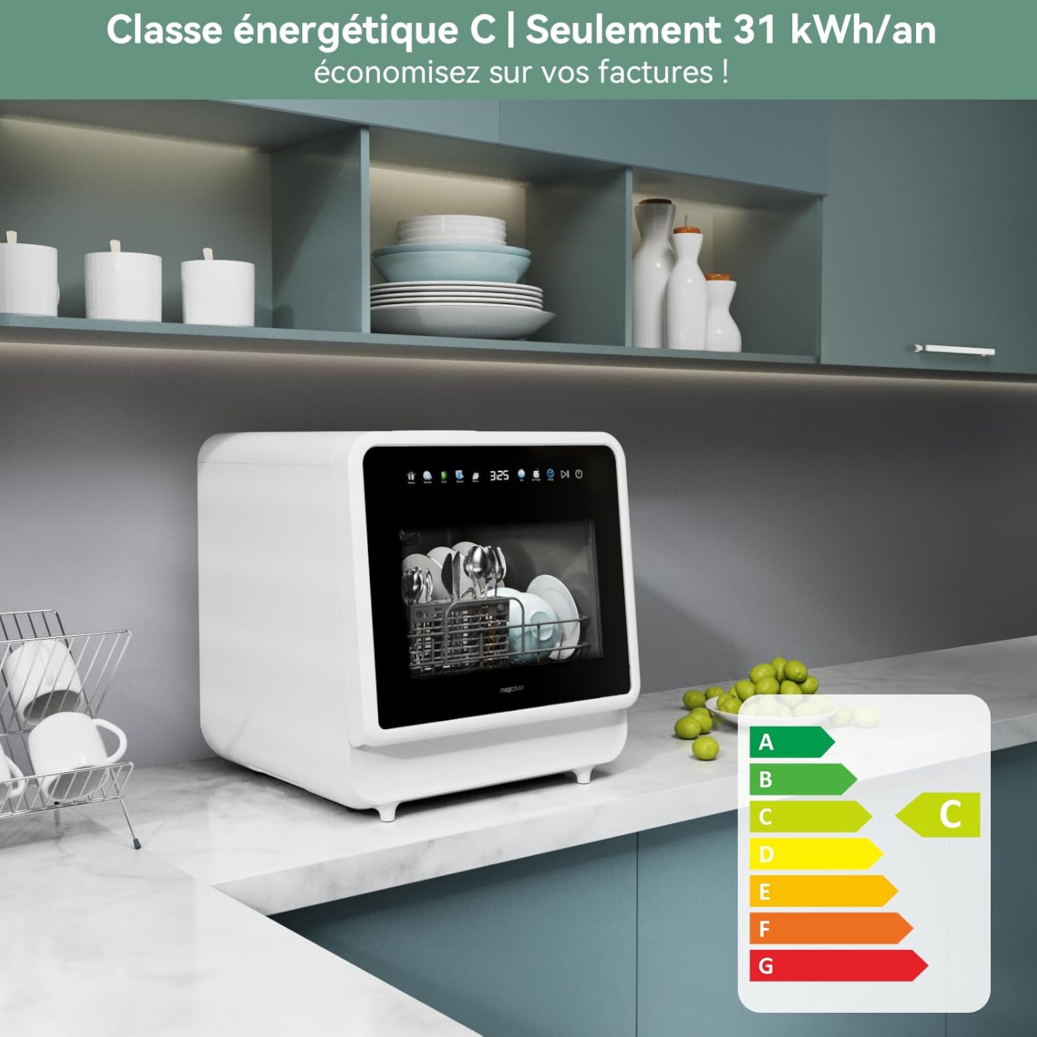 Lave-vaisselle compact de table, 5 couverts, écran couleur, 5L, 5+3 programmes