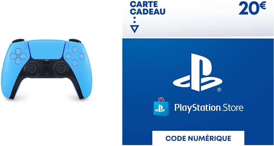 Sony - DualSense Ice Blue - manette PS5 - carte PSN 20€ - ergonomique